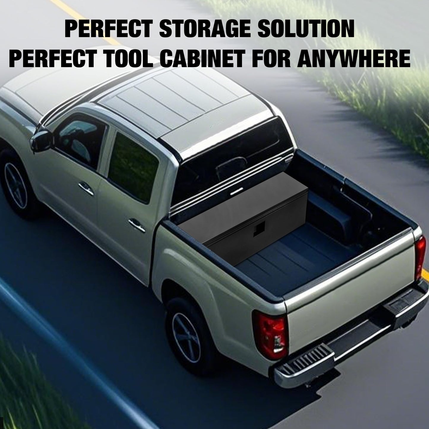 Garvee 30 Inch Black Steel Truck Bed Tool Box, Trailer Tongue Box, Truck Storage Organizer Tool Chest For Truck Bed, RV, Trailer