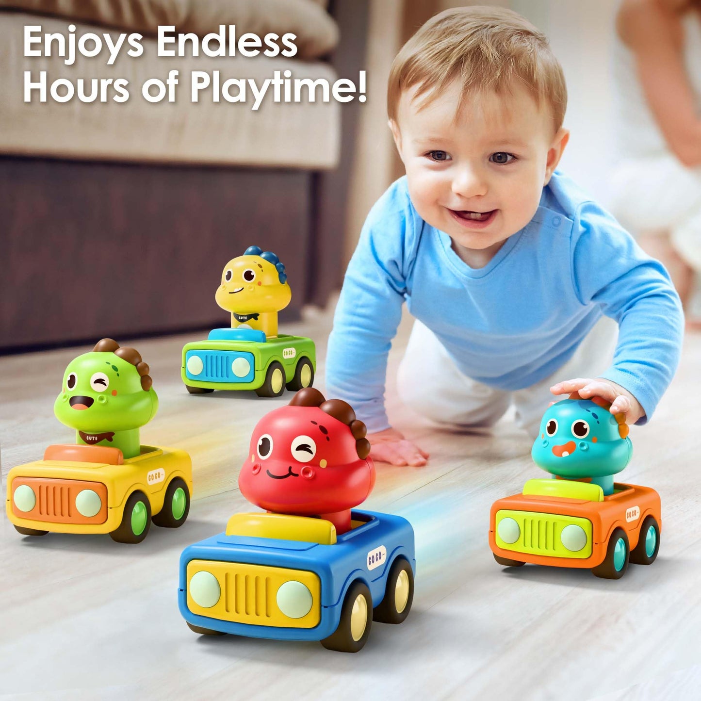 iPlay, iLearn Press Go Car Toys for Toddlers 1-3, Baby Animal Race Cars, Infant Play Car Set, Push Go Friction Dino Car for 6-9-12-18 Month, 1st Valentine Gift Easter Stuffer for 1-2 Years Old Boy Kid