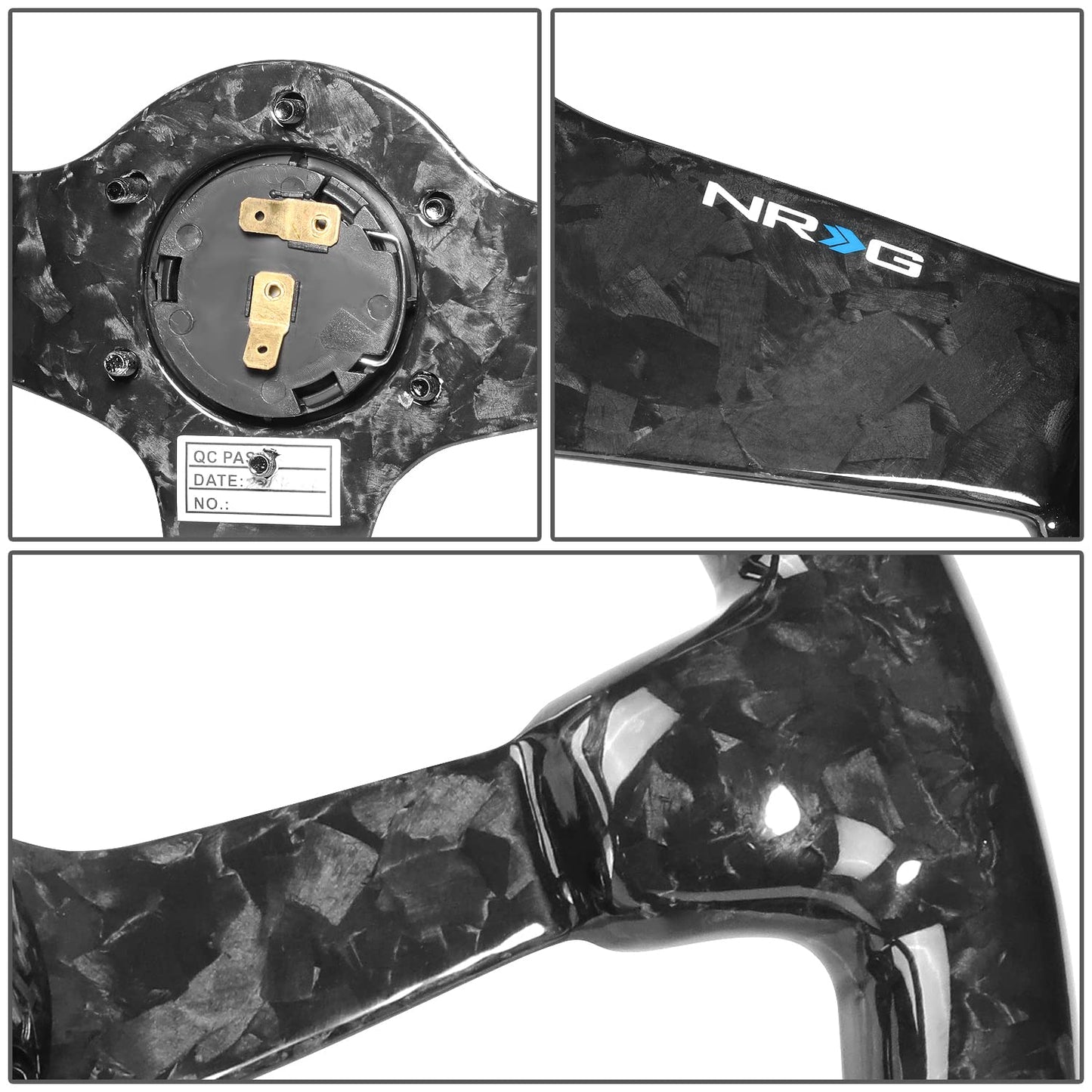NRG Innovations NRG-ST-036FC Forged Carbon Fiber Light Weight Steering Wheel 350mm 3'Deep Dish, Gloss Black, 6 X 70 PCD