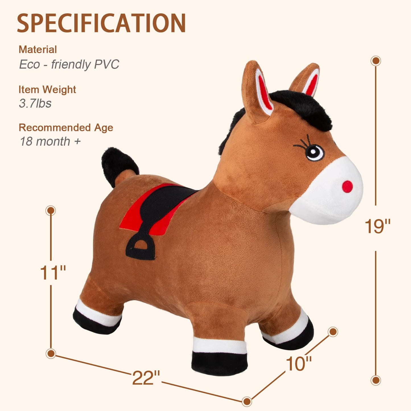 INPANY Bouncy Horse Hopper for Toddlers - Hopping/Bouncing Horse, Inflatable Ride-on Animal Toy for Kids/Children - Plush Covered (Includes Pump)