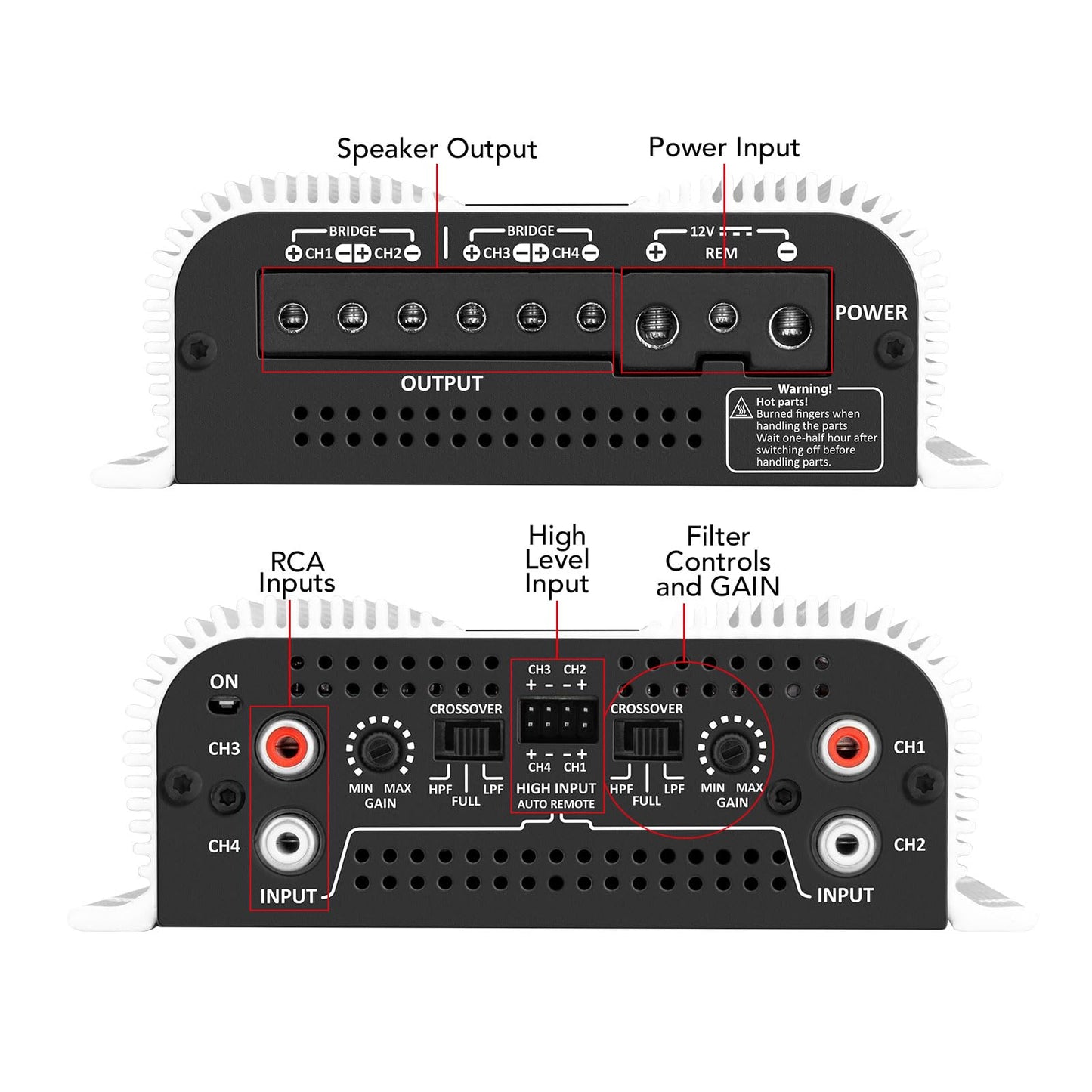 Taramps TS 1200x4 Amplifier Car Audio 1200W RMS 2 Ohms 4 Channels 2 Bridged Channels, Full Range Crossover Fixed RCA/Wire Input - Multichannel Class D