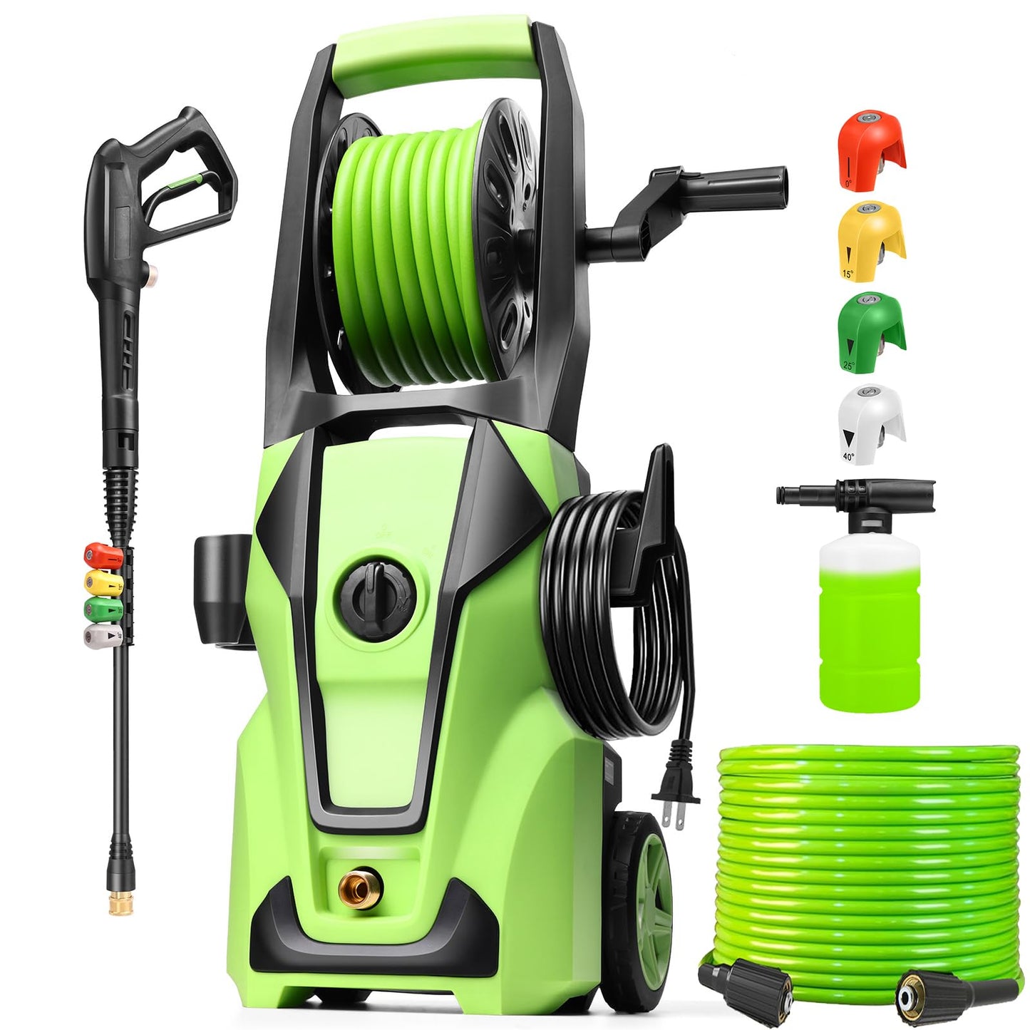 Commowner Pressure Washer 5000 PSI Adjustable Pressure, Power Cleaners Powered with 33ft Pressure Hose, 4 Nozzles and 500ml Foam Cannon, Cleaner Machine for Home, Car, Green