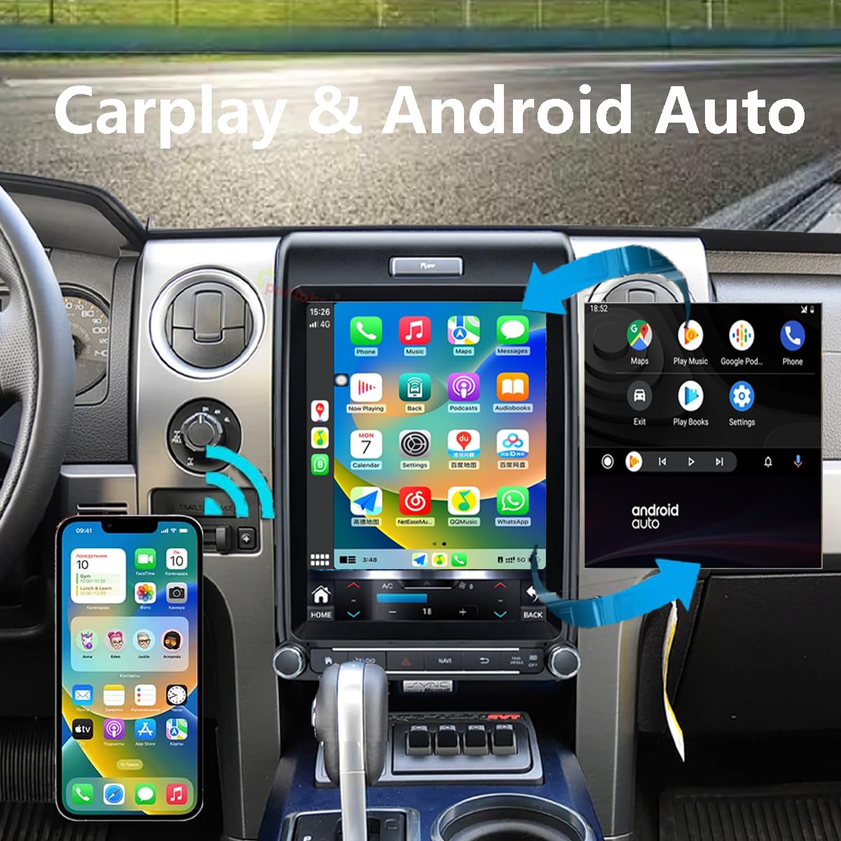 Upgrade Car Radio for Ford F150 2013 2014 Car Radio Android 14 Stereo Replacement 12.1 inch Touch Screen 8core CPU Tesla Vertical Screen Style with Wireless Carplay & Android Auto, DSP, 5G,WiFi
