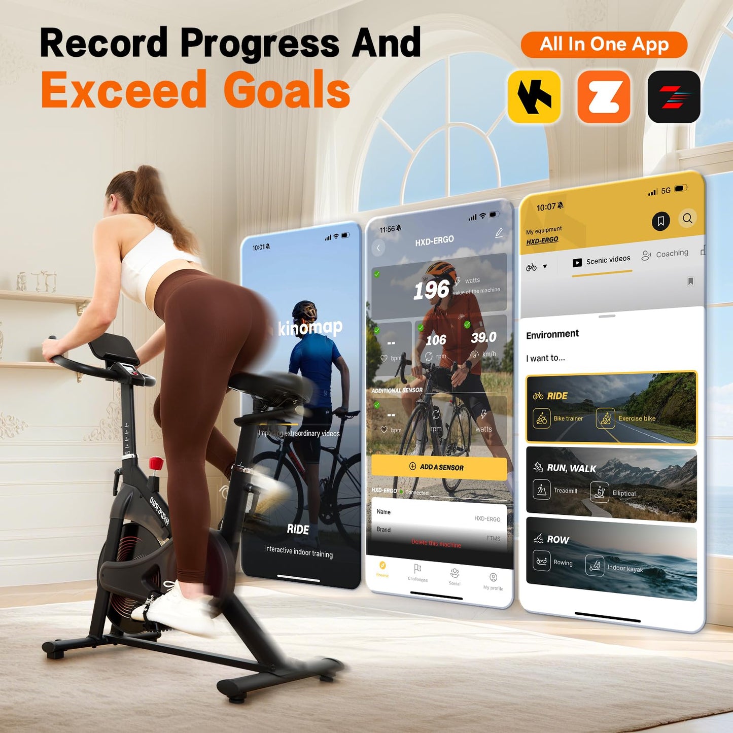 HXD-ERGO Exercise Bike, Magnetic Resistance Indoor Bike, Stationary Bike for Home with Silent Belt Drive, Adjustable Resistance, App Compatible Cycling Bike with LCD Monitor, 350lbs Capacity Workout Bike