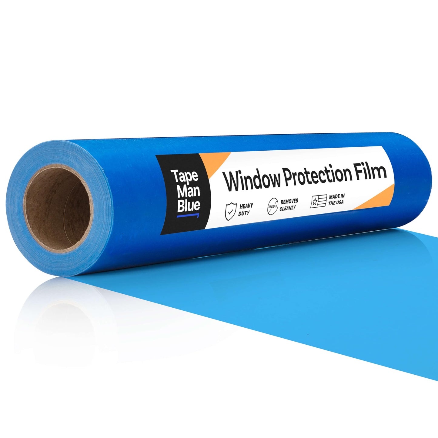 TapeManBlue Window Protection Film, 48 inch x 600 feet, Made in The USA, Strongest and Most Durable Window Protection Film for Construction, Blue Self-Adhesive Temporary Glass Protection Tape
