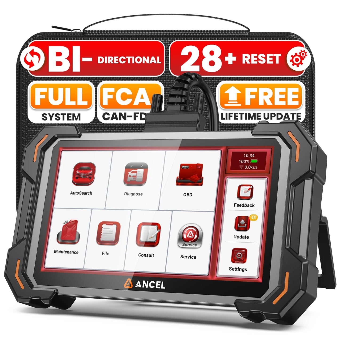 ANCEL DS500 Elite Bidirectional Scan Tool, Full System Car Diagnostic Scanner with 28+ Reset Services, Active Test, CAN-FD, FCA Autoauth, Lifetime Free Upgrade