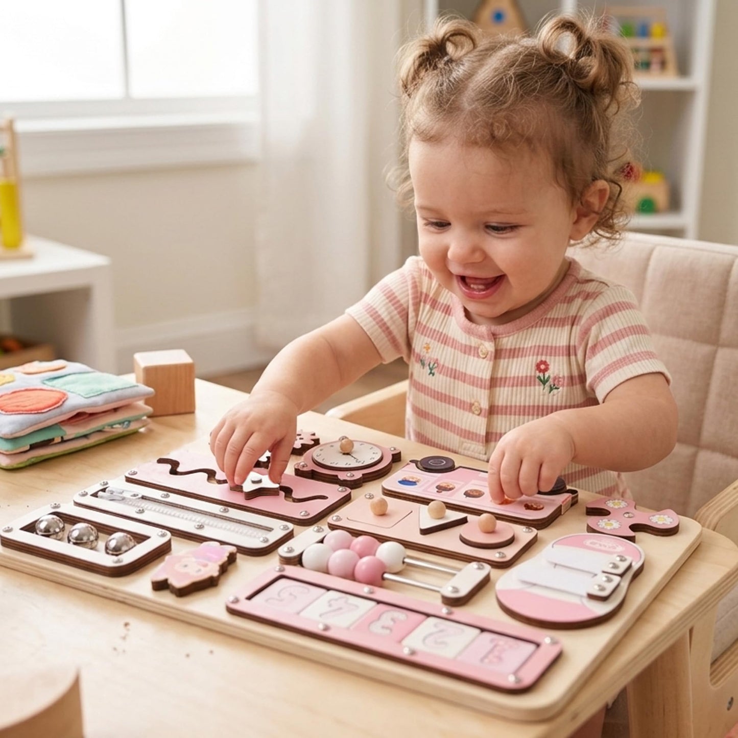 KALOTOYS Large Montessori Busy Board for Baby & Toddlers 1-3 — 17-Inch Wooden Sensory Activity Board — Fine Motor Skills & Early Learning Educational Toy for 1 2 3 Year Old, Travel Friendly & Safe