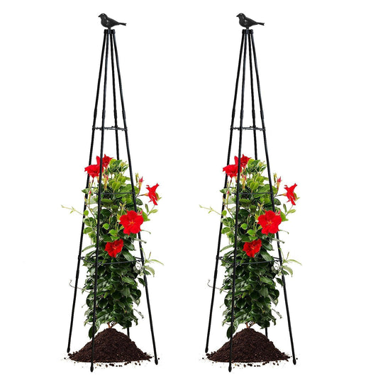 FOLLOOK Cucumber Trellis, 67" Tall Obelisk Garden Trellis for Climbing Plants Outdoor Plastic-Coated Metal Support for Flower Vine Vegetable Tomato Cage Cucumebr Trellis Raised Bed, Black, 2 Pack