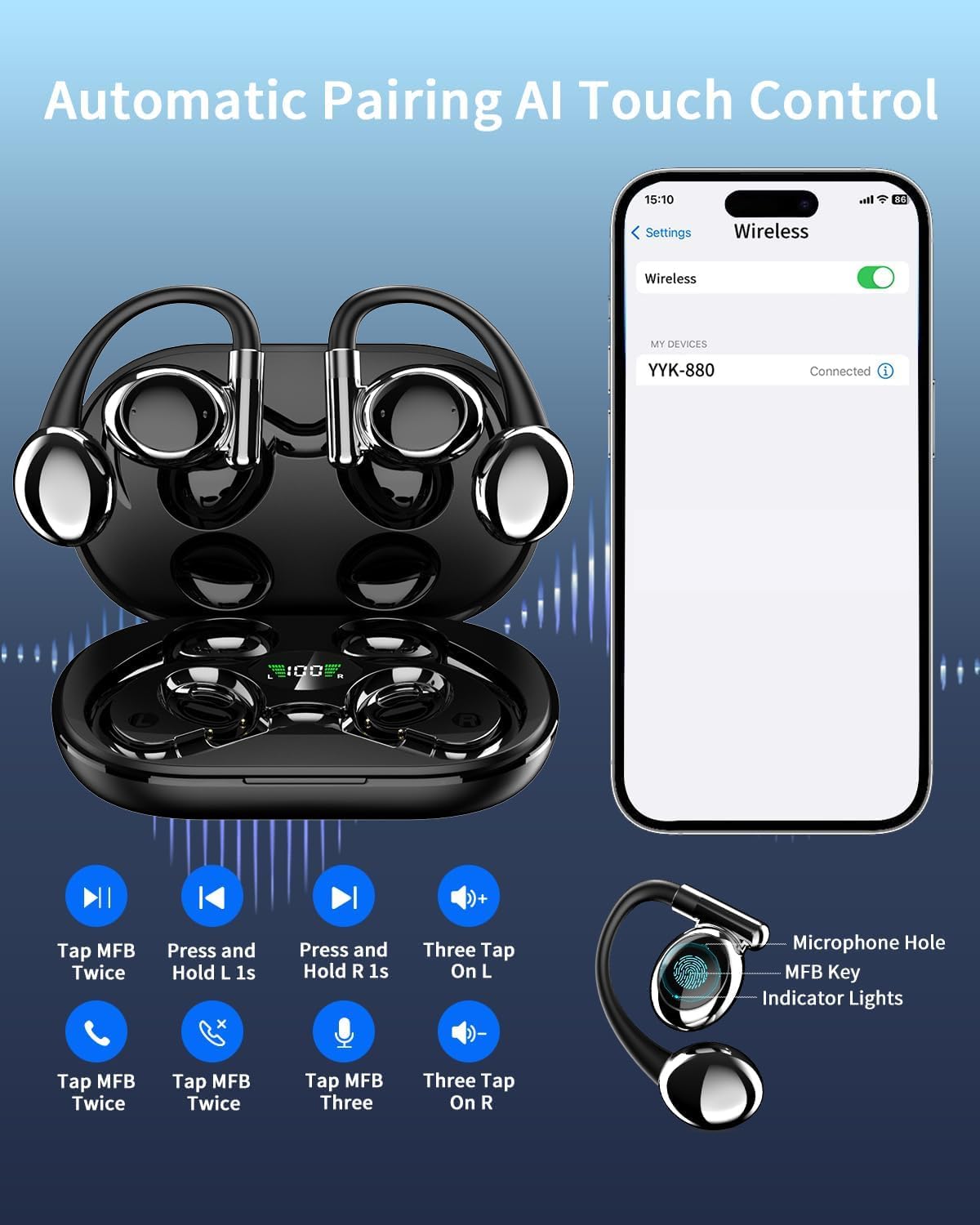 AI Translation Earbuds Real Time, 3-in-1 Translator Earbuds 144 Languages, Audifonos Traductores Inglés Español, Bluetooth 5.4 Wireless Open Ear Spanish Translation Earphones for Travel and Business