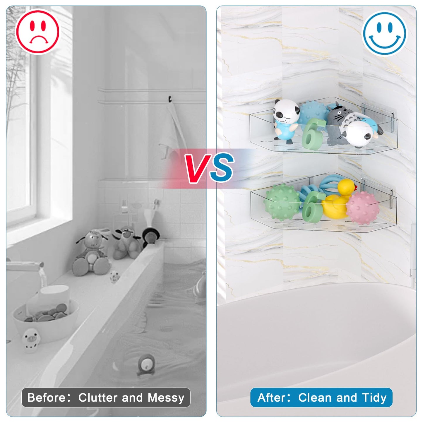 Natheeph Bath Toy Organizer 2-Pack - Clear Large Capacity Bath Toy Storage Holder with Quick-Dry Holes, Space-Saving Corner Shower Caddy for Bathroom & Kitchen
