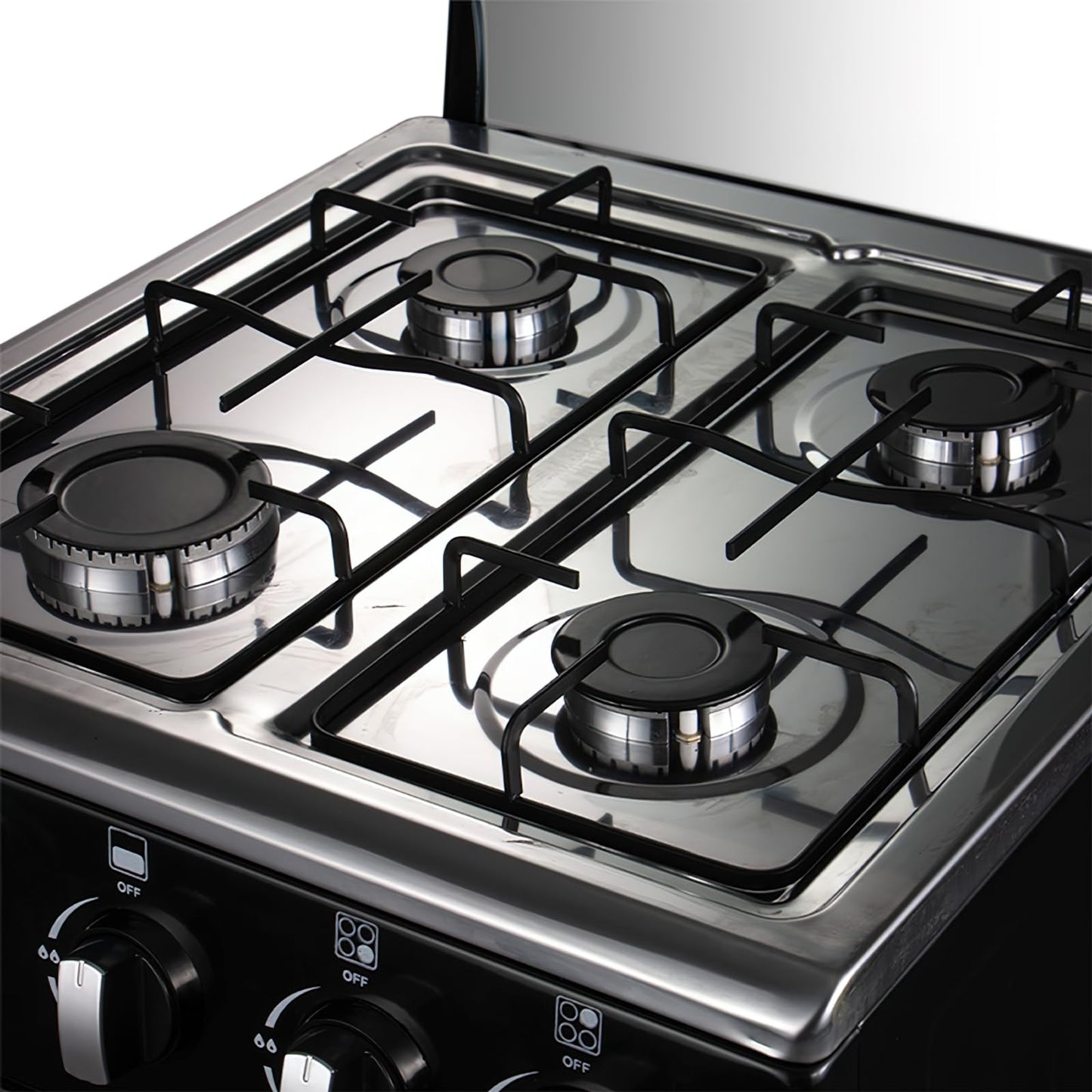 20" Freestanding LPG Stove - Equipped with 4 coil burners and 50L Oven with Stainless Steel Stove (Black: Automatic Ignition)