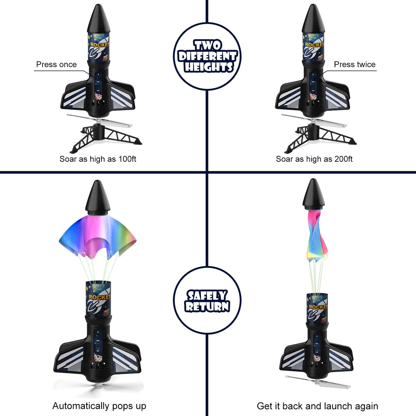 Mafbeanl Rocket Launcher for Kids, Self Launching Motorized Air Rocket Toy, Outdoor Toys for Ages 8-12, Model Rockets with Parachute Safely Land, Spaceship Launch up to 200 ft Birthday Gifts for Boys
