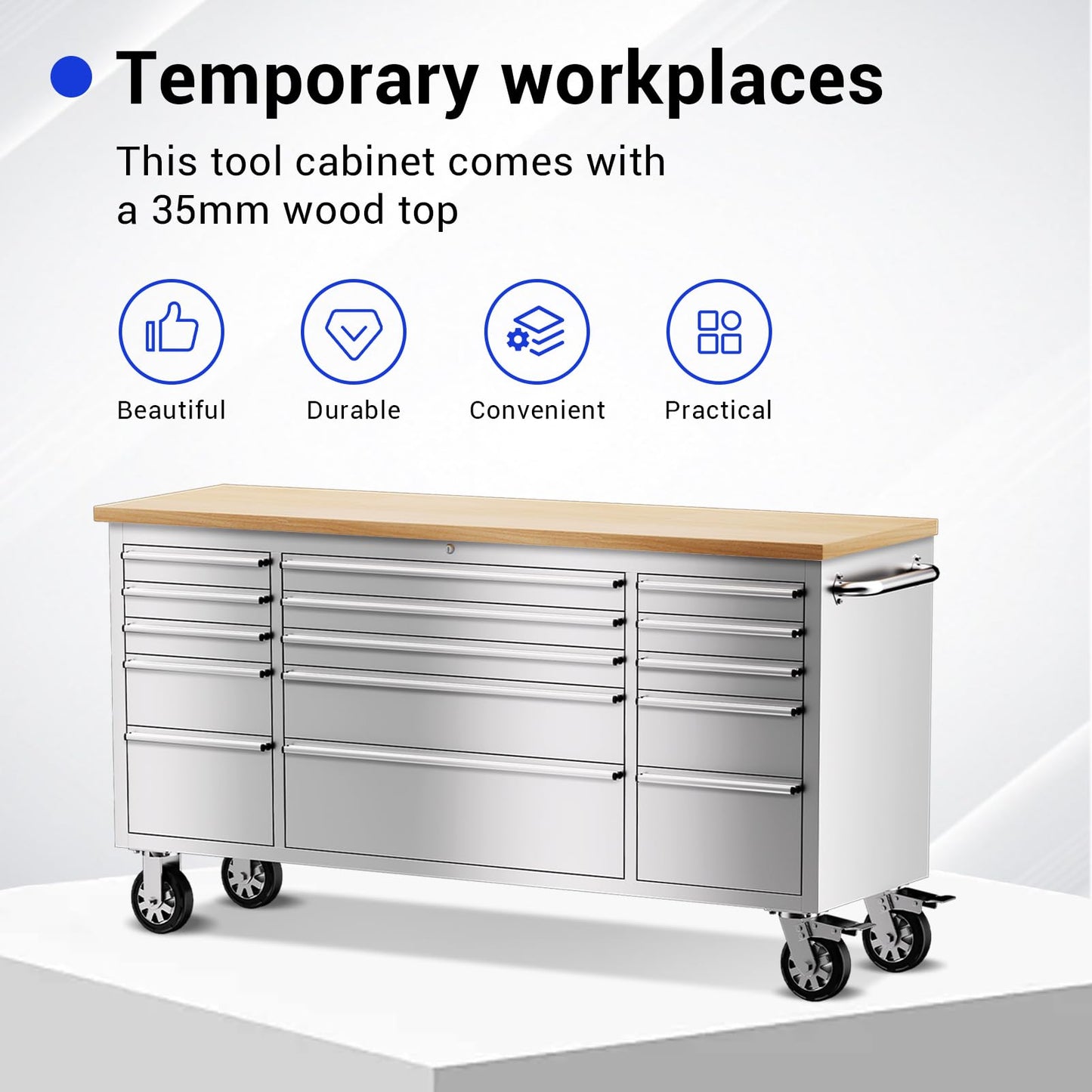 CHETTO C 72 inch Tool Chest Tool Box Mobile 15 Drawers Storage Rolling Cabinet with Wheels Lock Key Locking System Drawer Liners for Garage Warehouse Repair Shop