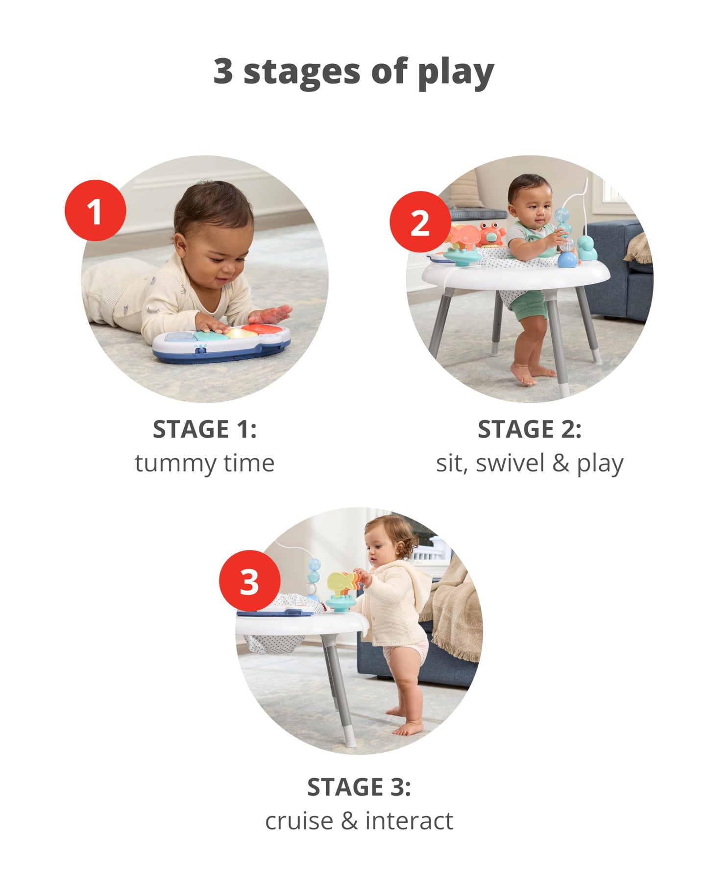 Skip Hop 2-in-1 Baby Activity Center with 20+ Developmental Activities Light-up Musical Piano for Tummy Time Play 4 Clip-on & Moveable Toys and 360-degree Rotating Seat Seascape Age 4m+