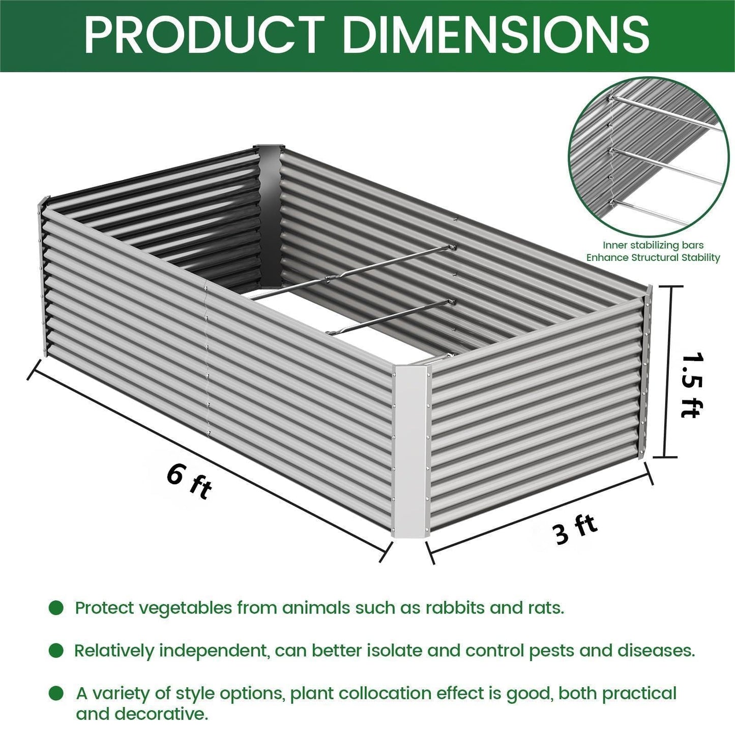 FRIZIONE 2pcs Tall 6x3x1.5ft Galvanized Raised Garden Bed Outdoor,Steel Garden Bed for Vegetables,Above Ground Garden Box for Flower,Metal Raised Beds for Gardening