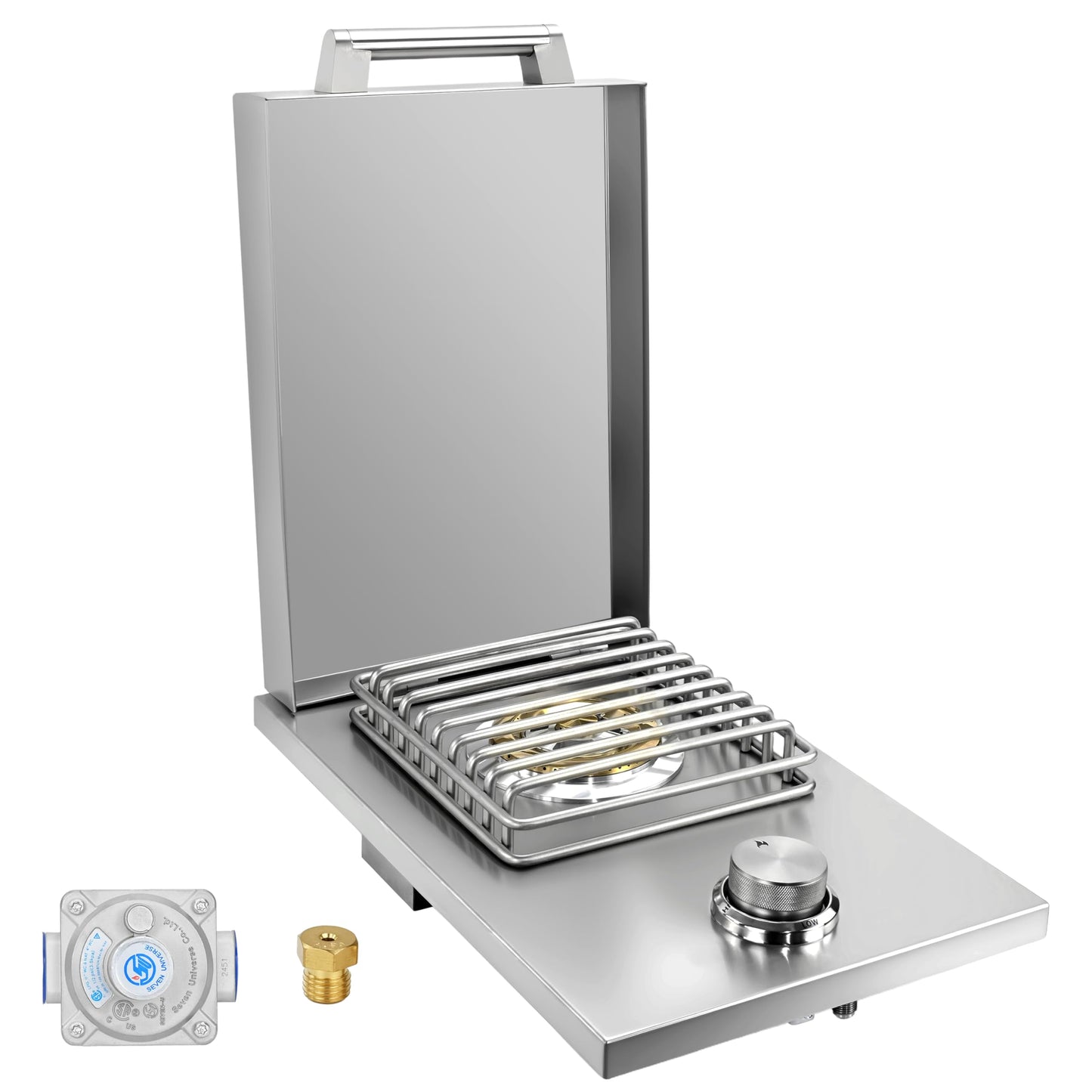Single Grilling Side Burner, 15,000BTU Natural Gas for Outdoor Kitchen, Heavy-Duty 304 Stainless Steel, Convertible to Liquid Propane, Built-in Single Side Burner for BBQ Grill Island