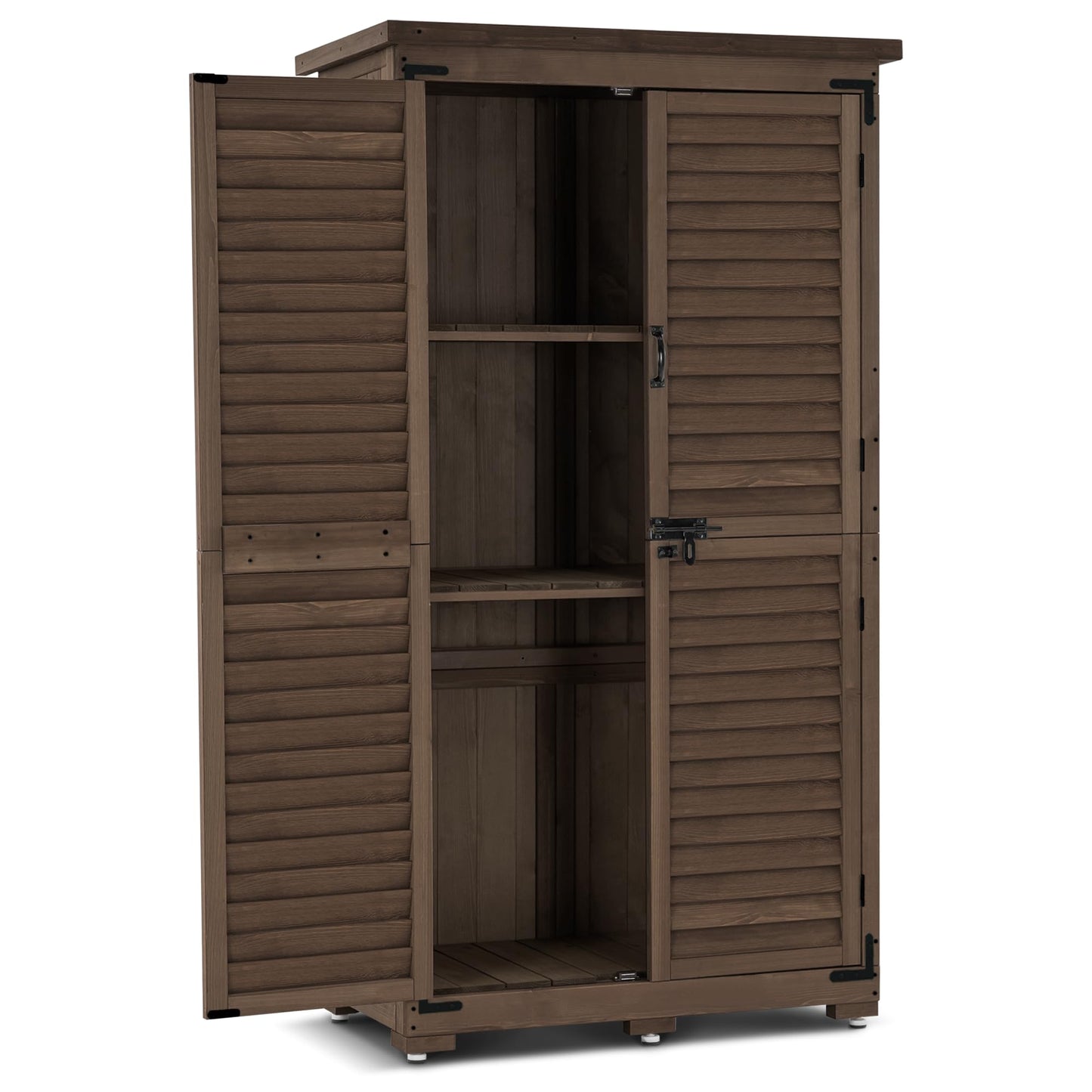 MCombo Outdoor Storage Cabinet, Garden Storage Shed, Outside Vertical Shed with Lockers, Outdoor 63 Inches Wood Tall Cabinet for Yard and Patio 0870 (Brown)