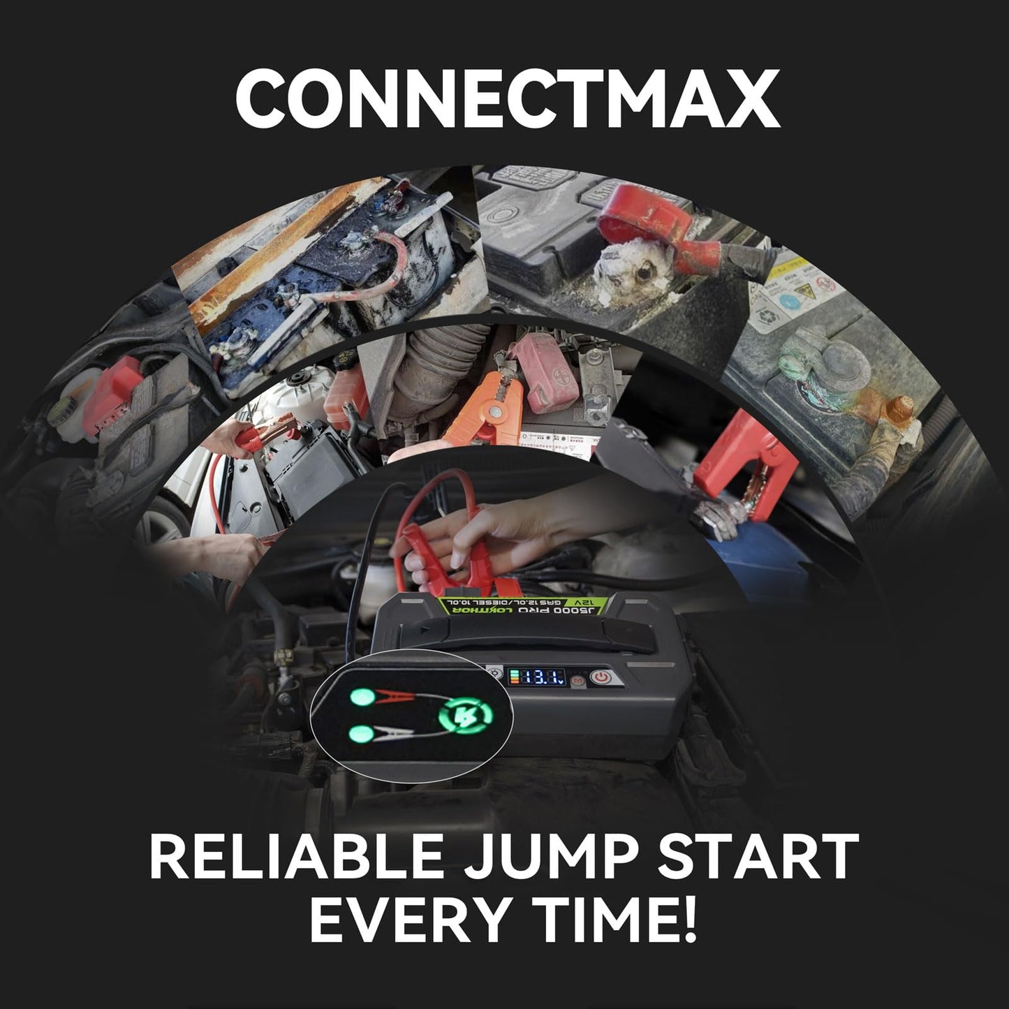 LOKITHOR J5000 PRO Jump Starter with ConnectMax, 5000A LiFePO4 Car Starter Battery for 12L Gas and 10.0L Diesel Engines, Jump Pack with 100W Two-Way Fast Charging, Super-Safe and 2000 Cycle Life
