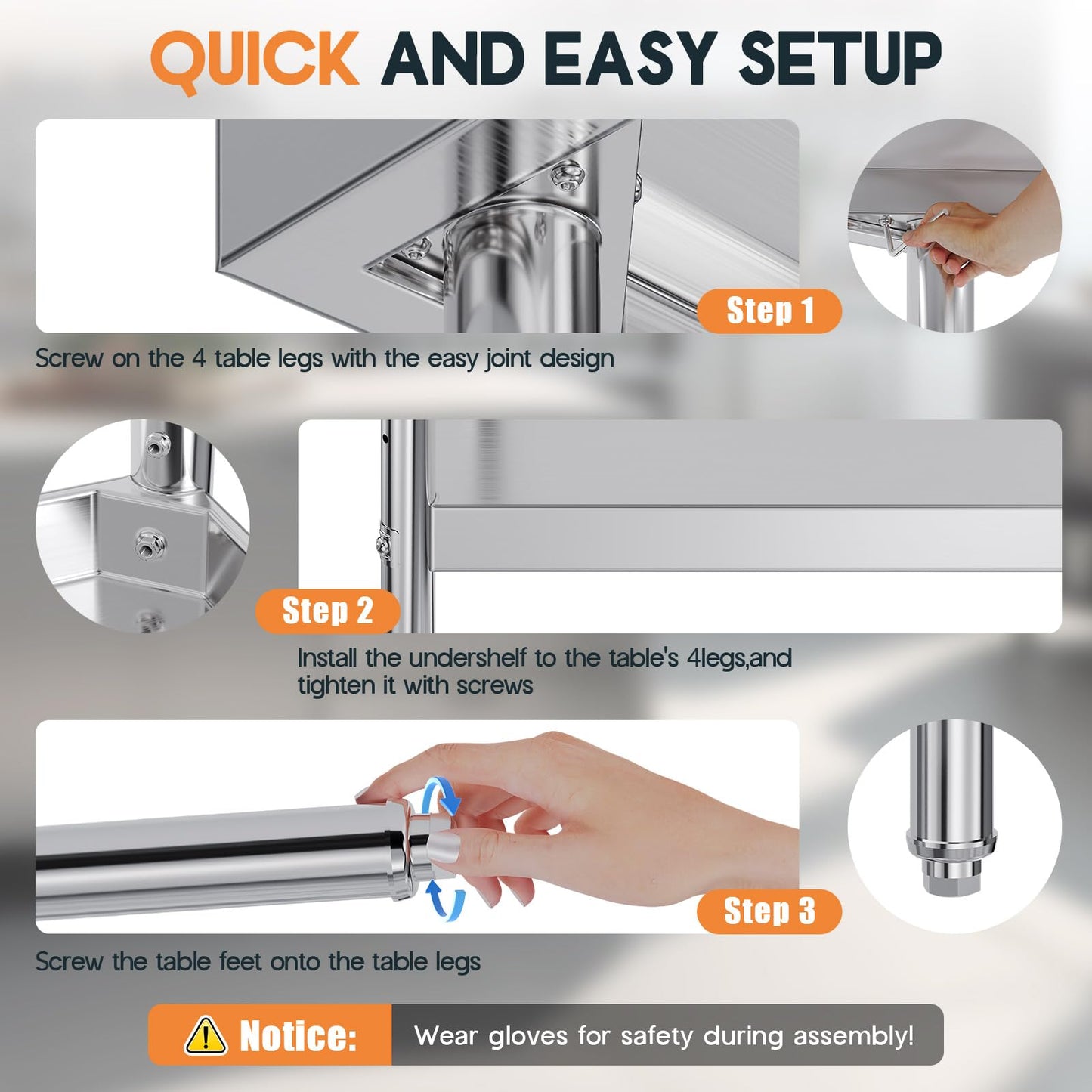 Jocisland 30" x 72" Stainless Steel Table for Prep & Work, NSF Certified Adjustable Under Shelf and Feet, for Commercial Kitchen, Restaurant, Hotel and Garage
