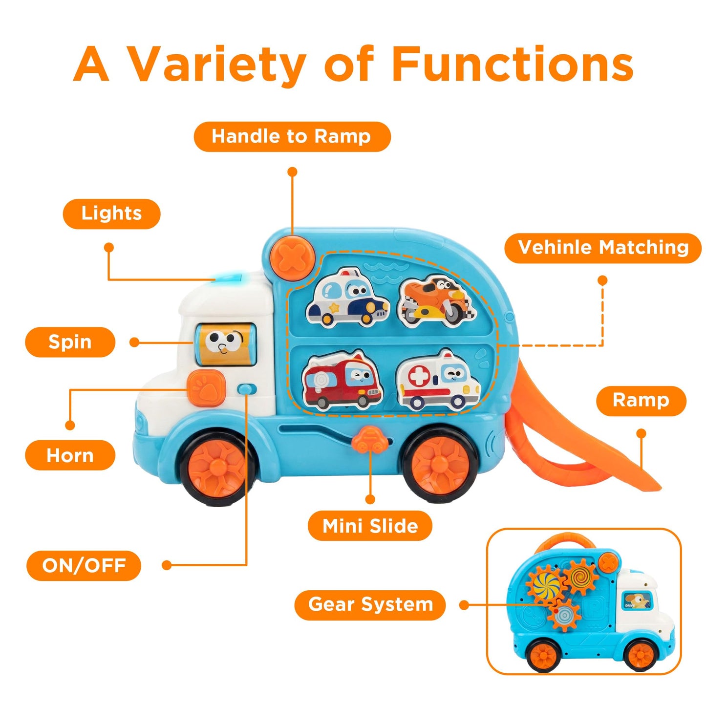 iPlay, iLearn Toddler Bus Toy W/ 3D Matching Puzzle & Car Slide, Baby Musical Push Go Car W/Sound, Montessori Learning Vehicle Match Game, Birthday Gift 18 24 Month 1 2 3 Year Old Infant Kid Boy Girl