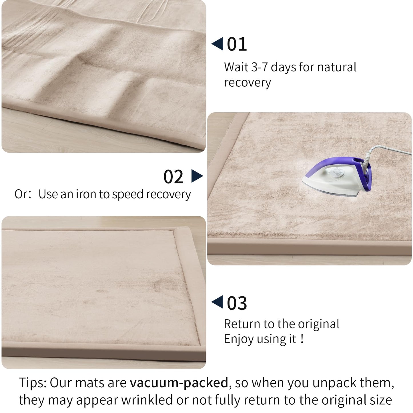 ACOMOPACK Baby Play Mat for Floor 1.3" Thick Memory Foam Play Mat 79"×157 Tummy Time Crawling with Non-Slip Bottom for Living Room,Nursery,Soft Velvet Playpen Mats for Kids,Infants（Beige）