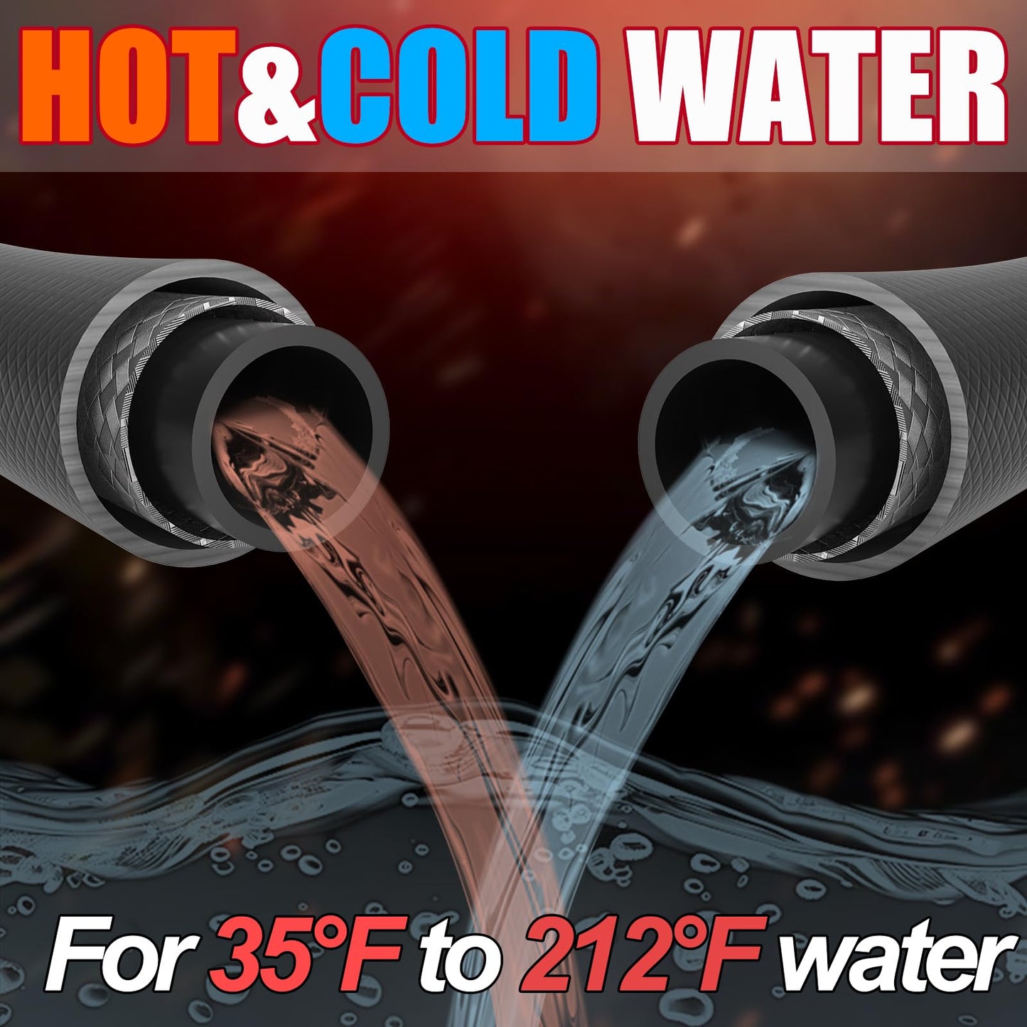 VIVIDWASH Kink-Resistant 3/8" Pressure Washer Hose 4800PSI(100FT),Steel Wire Braided Wear Resistant Rubber for Commercial, Industrial and Residential Use,Hot&Cold Water Hose with 3/8" Quick Connect