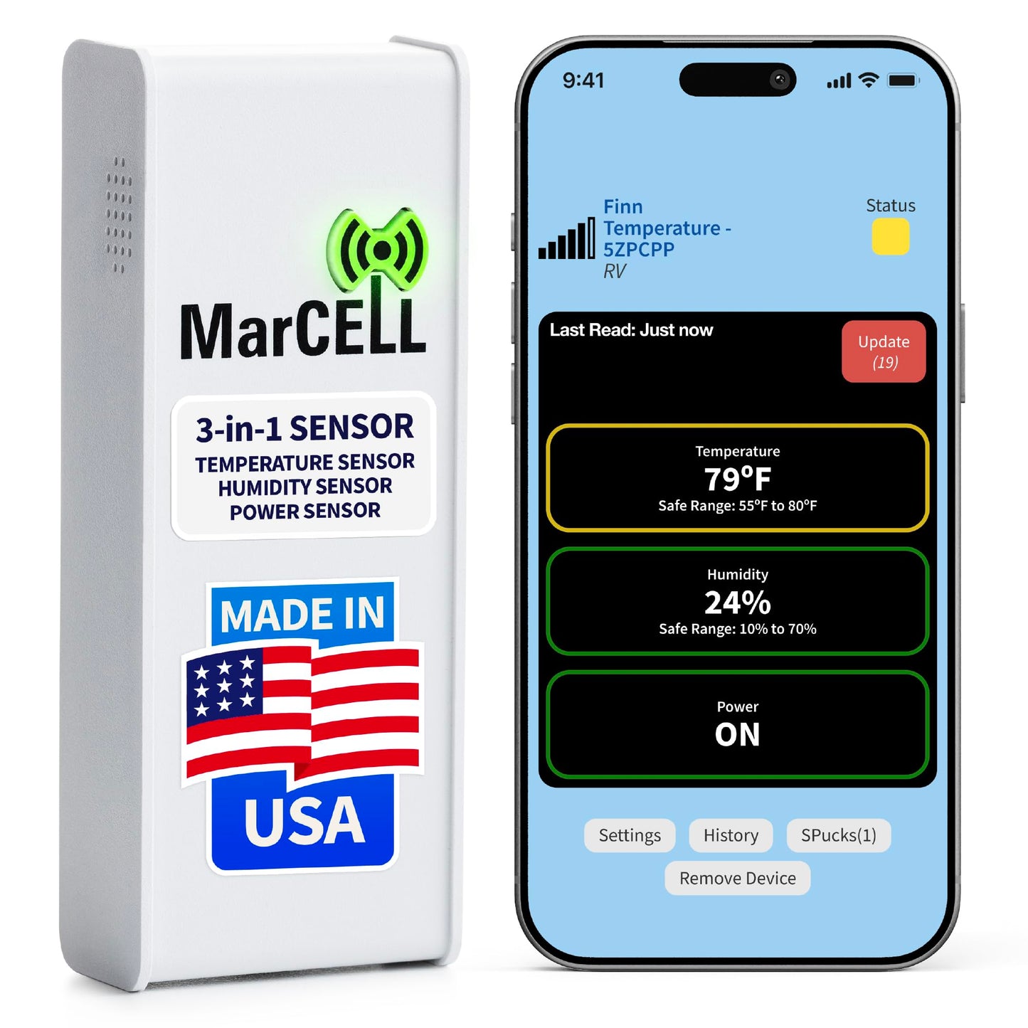 MarCELL Cellular Temperature, Humidity & Power Monitor (Verizon) - Made in The USA - RVs, Pet Safety Monitoring, Second Home Monitoring, Greenhouse Monitoring,- 24/7 Monitoring & Instant Alerts