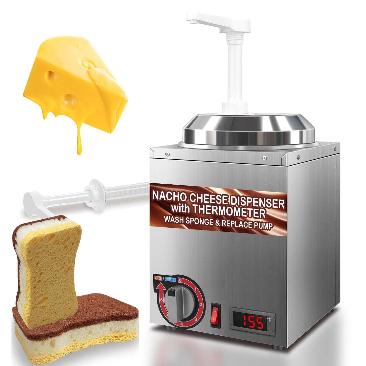 Hijolla Cheese Warmer Dispenser with Thermometer,Nacho Cheese Warmer with 2.8Qt Capacity with Temperature Indicator,Electric Hot Fudge Dispenser,86-194 F for Hot Fudge Cheese Caramel