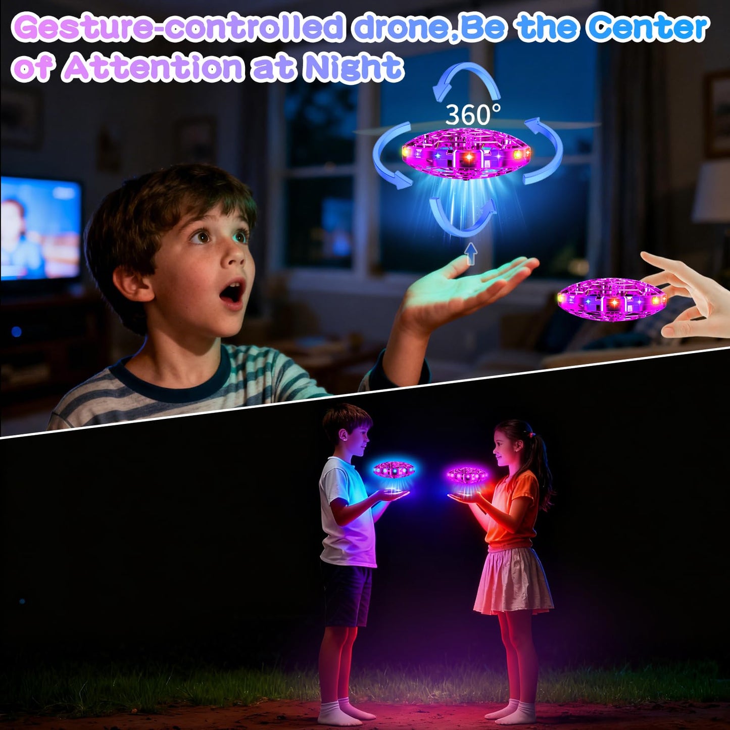 Vantexi Drone for Kids, 2026 Upgrade Flying Toys with LED, Hover Boomerang Mini Drone, Hand Operated UFO Flying Orb Ball, Christmas Birthday Gifts for 6 7 8 9 10 11 12+ Girls Indoor Outdoor (Purple)