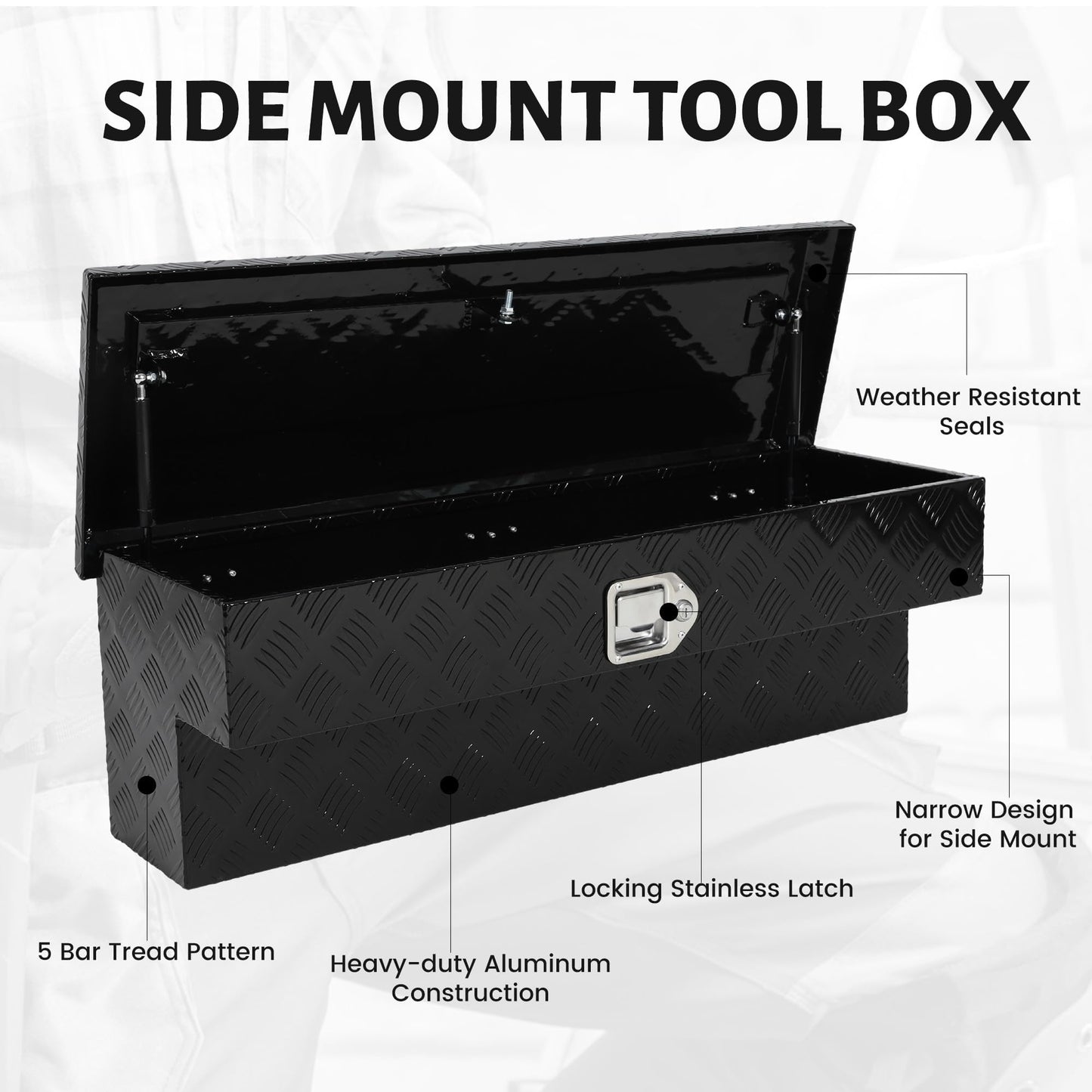 Vigorighter 36 Inch Side Mount Tool Box 2 Pack, 36"X12"X12" Aluminum Pickup Truck Side Tool Box Storage ToolBox with Lock and Keys, Black (Pack of 2)