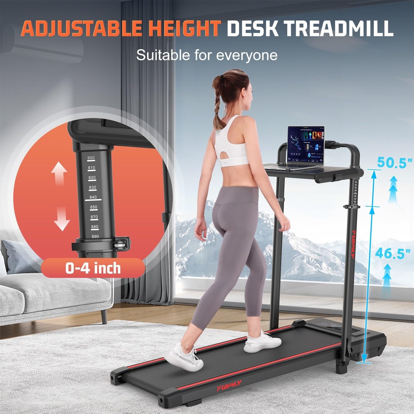 Walking Pad Treadmill with Removable Desk Workstation, 15% Incline Treadmill with Handle Bar, Foldable Treadmills Under Desk, Adjustable Height, 400 lbs+ Capacity, Walking or Running for Home Office