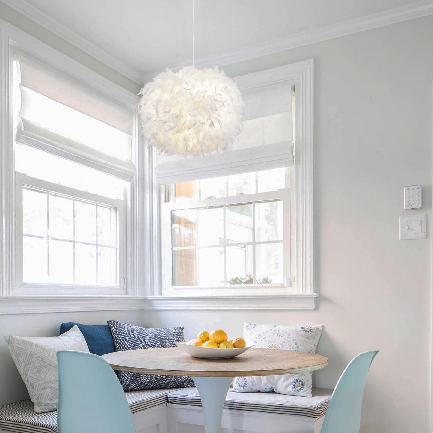 NZV White Feather Light Fixture Bedroom Romantic Feathers Pendant Lights Girls Room Modern Chandelier Mid Century Hanging Ceiling Lighting for Dining Room Kitchen Island Foyer (Diameter 11.8in)