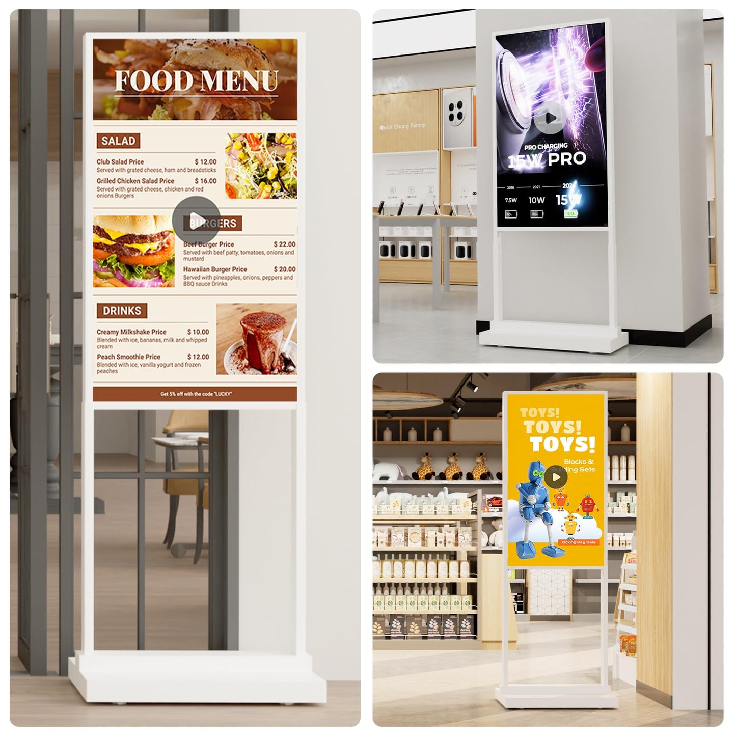 Canlarriz 32 inch Digital Signage Kiosk 700 nits FHD Ultra-Bright Advertising Screen Floor Standing Digital Poster for Retail Displays and Trade Show Display Free Web Content Editor Android USB/HDMI