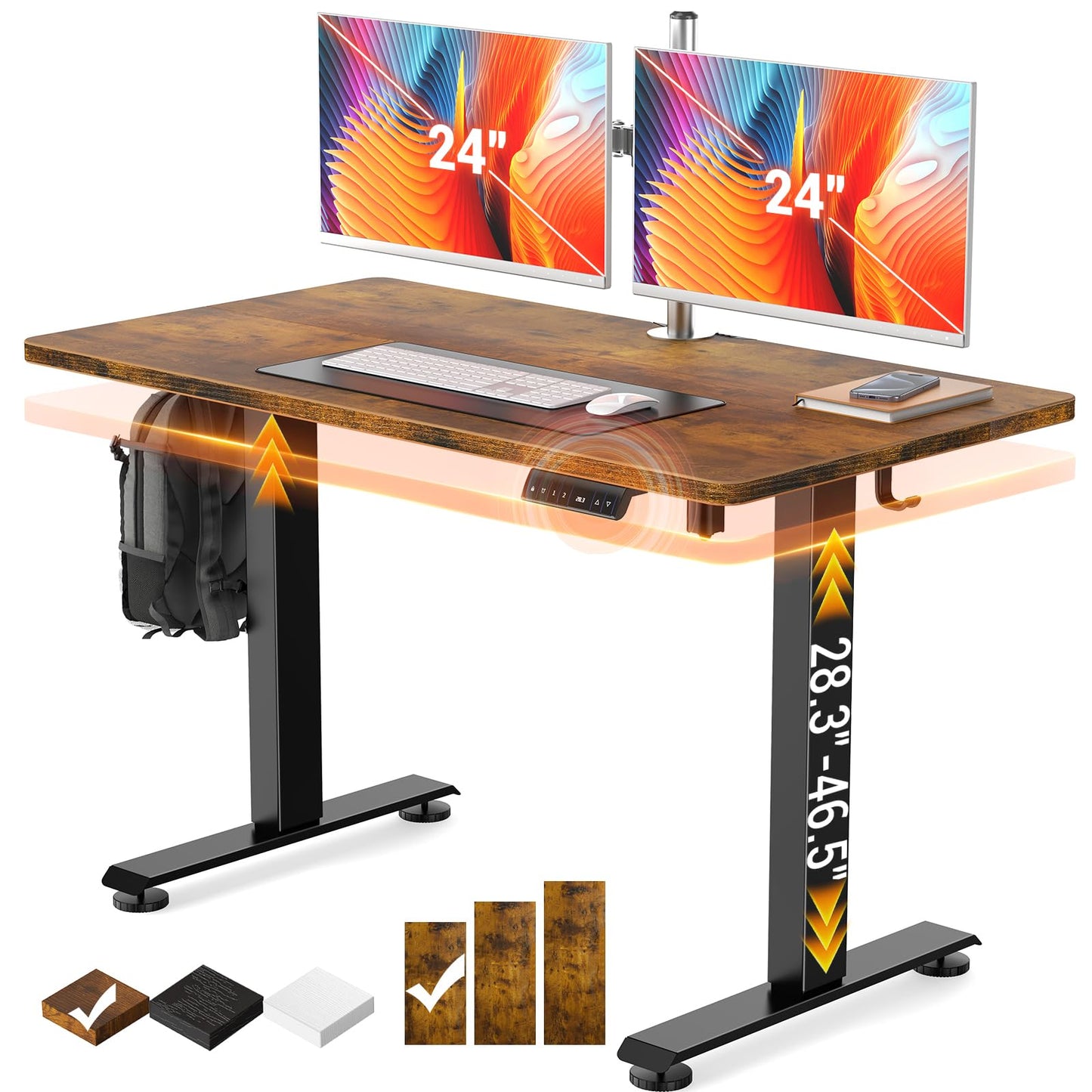 Veken 47.2" Standing Desk, Adjustable Height Office Desk with Wood Desktop, Computer Table for Home Work, Study and Gaming, Small Spaces, Modern Furniture，Brown