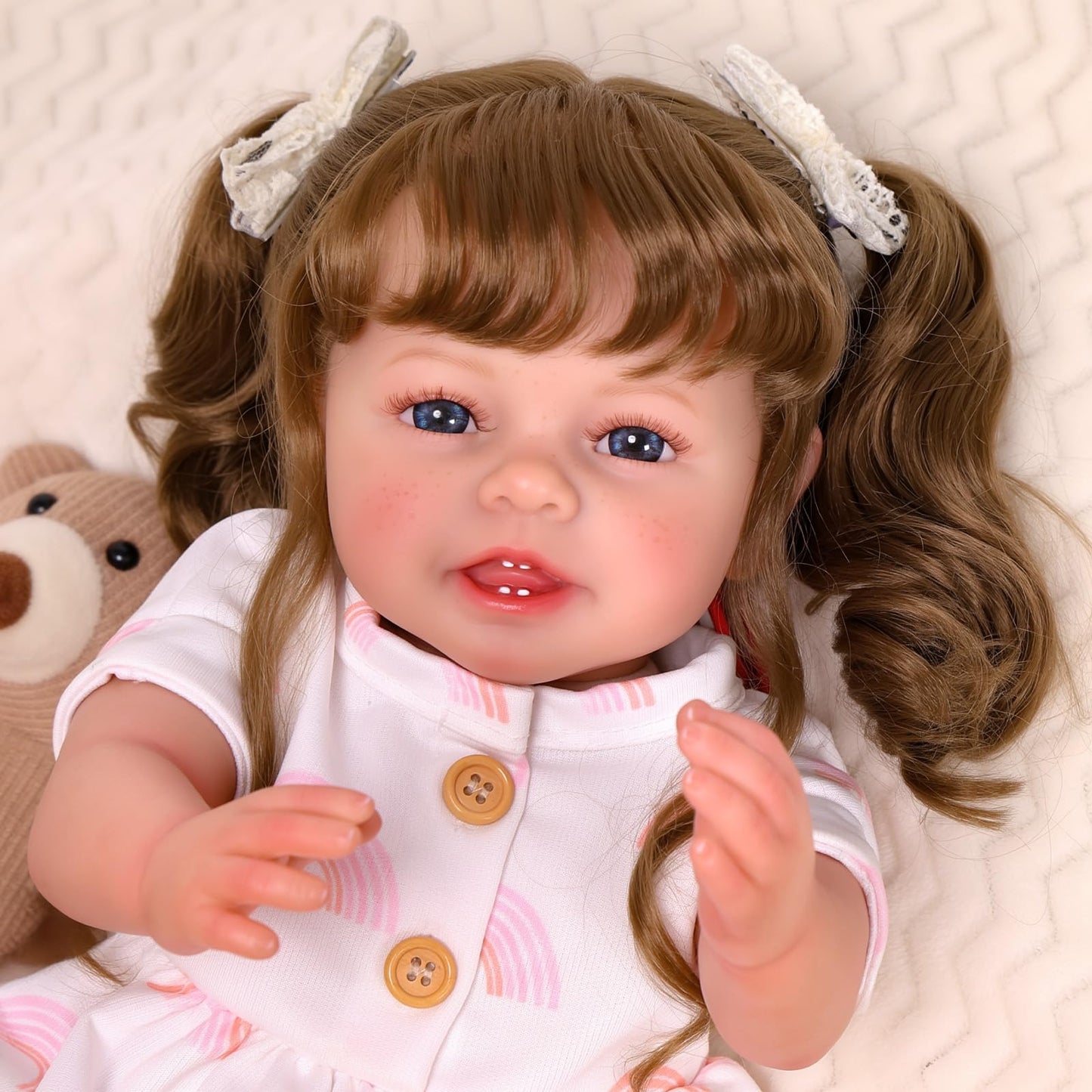 BABESIDE Lifelike Reborn Baby Dolls with Freckles, 20 Inch Realistic Newborn Real Life Doll Girl Soft Vinyl and Cloth Body Baby Dolls with Toy & Gift Box for Kids Age 3 +