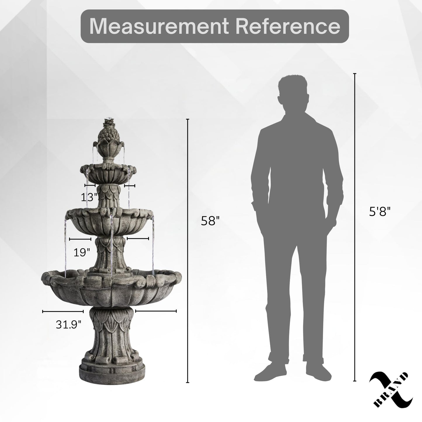 XBrand 58.3" 3-Tier Outdoor Freestanding Water Fountain - Classic Leaf Design