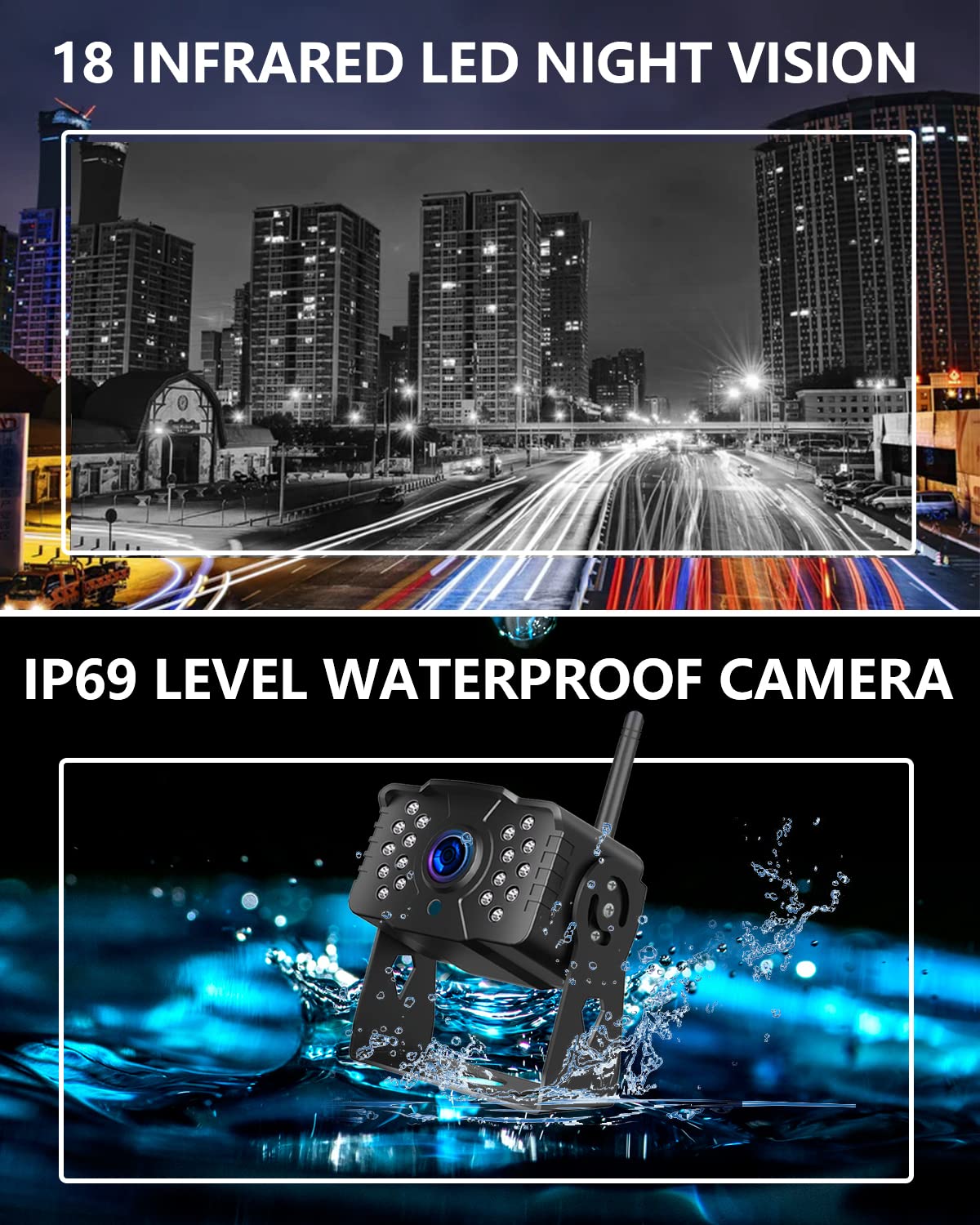RV Backup Camera Wireless DOUXURY IP69 Waterproof 170° Wide View Angle HD 1080P Rear View Camera + HD LCD 7" Monitor, Digital Wireless Camera System for RV Truck 5th Wheel Trailer Pickup Camper Bus