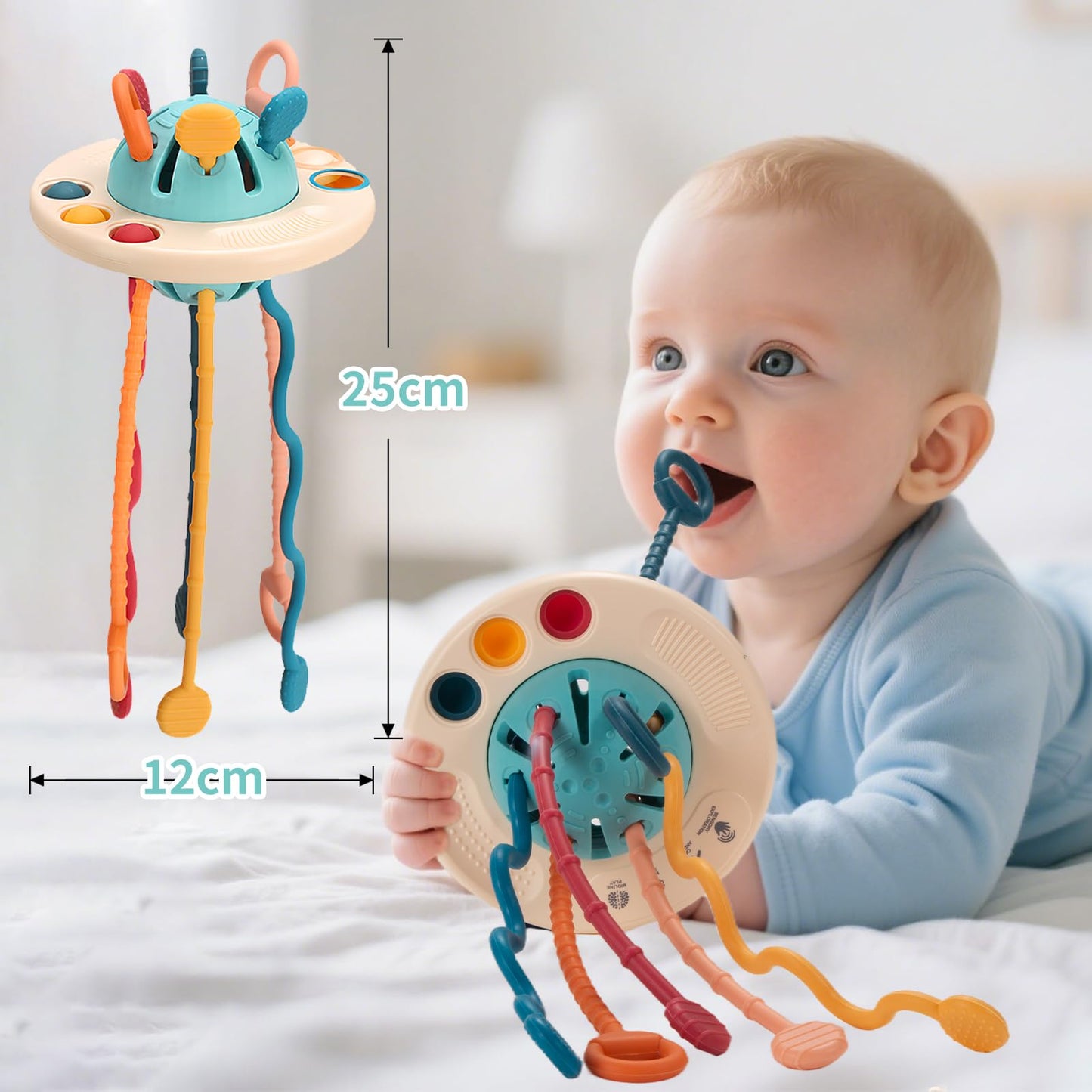woollywink Baby Toys for 1 Year Old, Montessori Toys Hanging in Stroller, Sensory Toy for Todders 12-18 Months+, UFO Pulling Educational Game for Developing Motor Skills Gift for Boys& Girls