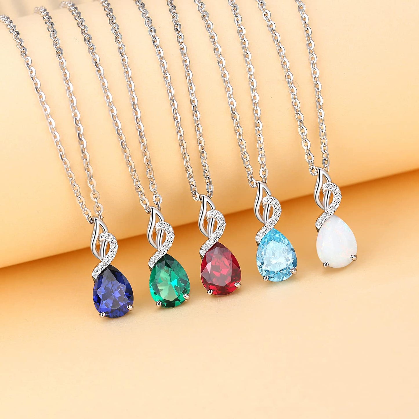 FANCIME Aquamarine Necklace March Birthstone Necklace 14K Solid White Gold Teardrop Pendant with Diamond Jewelry Gifts for Mom Women