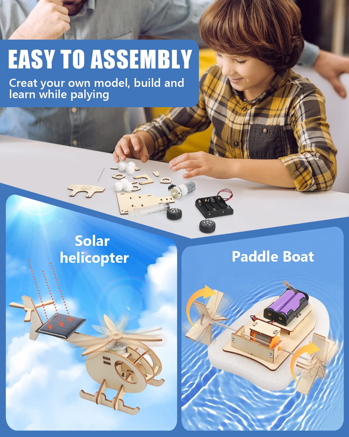 Poraxy 5 Set STEM Kits for Kids Ages 8-10, Model Car Kits, Wooden 3D Puzzles, Educational Science Experiment Kits, Building Toys for Ages 8-13, Gifts for Boys and Girls 7 8 9 10 11 12 13 Year Old