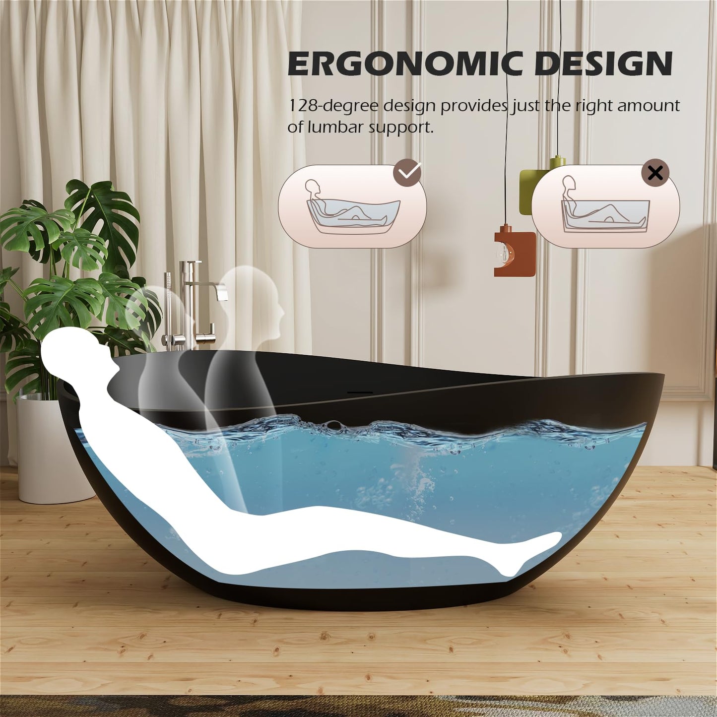 GIVINGTREE Freestanding Solid Surface Resin Stone Bathtub, Contemporary Design Stand Alone Tub with Pop-up Drain and Overflow, cUPC Certified