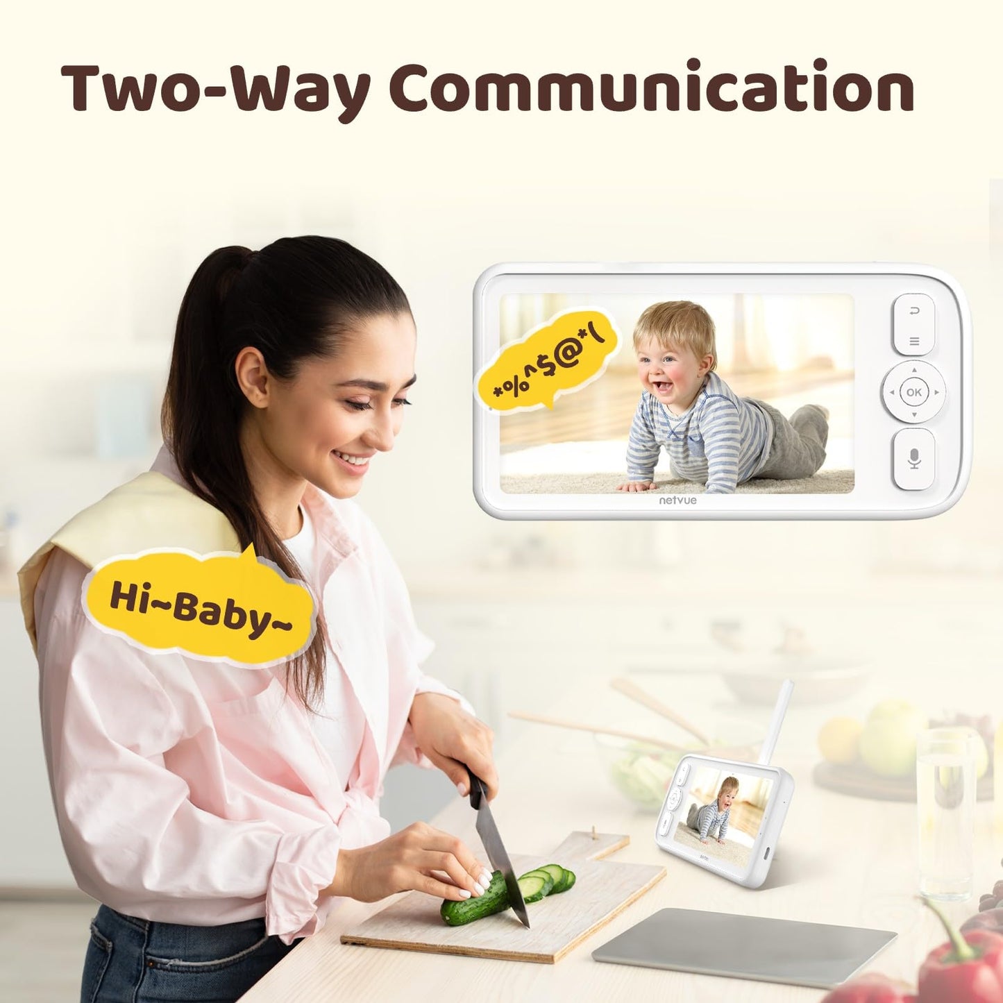 NETVUE Peekababy Baby Camera Monitor Video - Baby Monitor with Camera and Audio, 5" Display, 2-Way Talk, 4 in 1 Bracket Meets The Needs in All Scenarios, Smart Phone App, Cry Detection