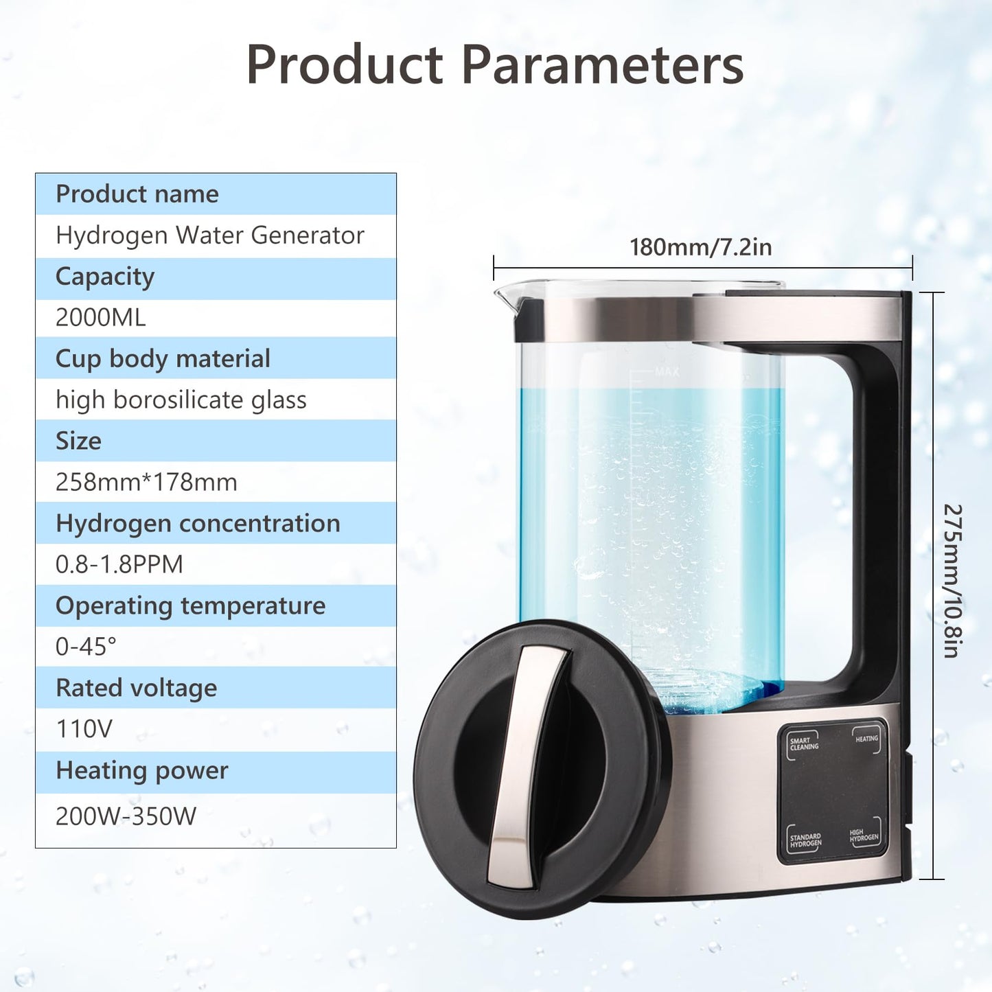 Hydrogen Water Bottle 68oz, Hydrogen Water Bottle Generator with SPE and PEM Technology, Alkaline Hydrogen Water Machine, Balanced Water PH Levels