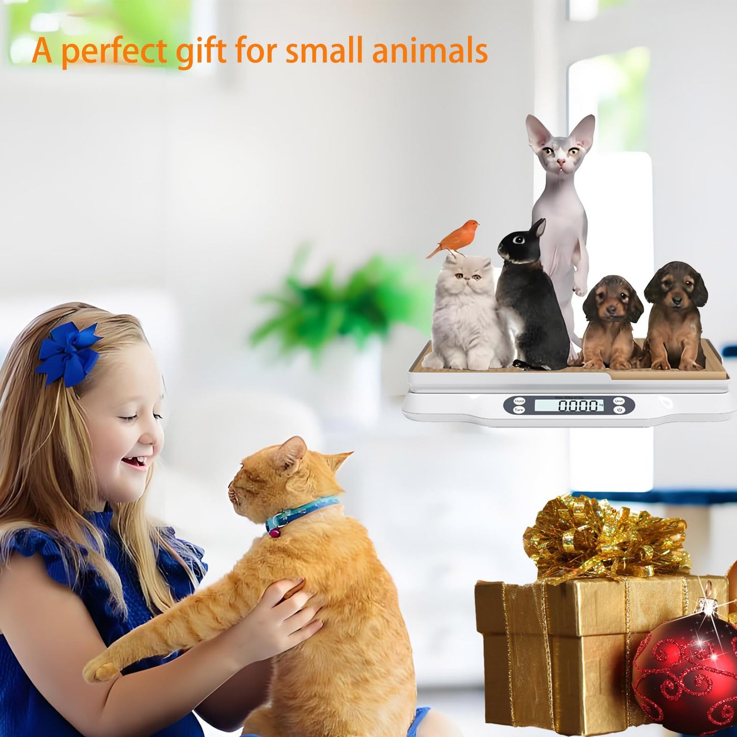 LFGKeng Digital Small Animal Scale, Pet Weight Scale with Cat Scratcher, Capacity up to 66 lb, Measure Accurately, Tray Length 16in, Multifunction Digital Weighing Scale for Pet, Baby, Kitten, Puppy