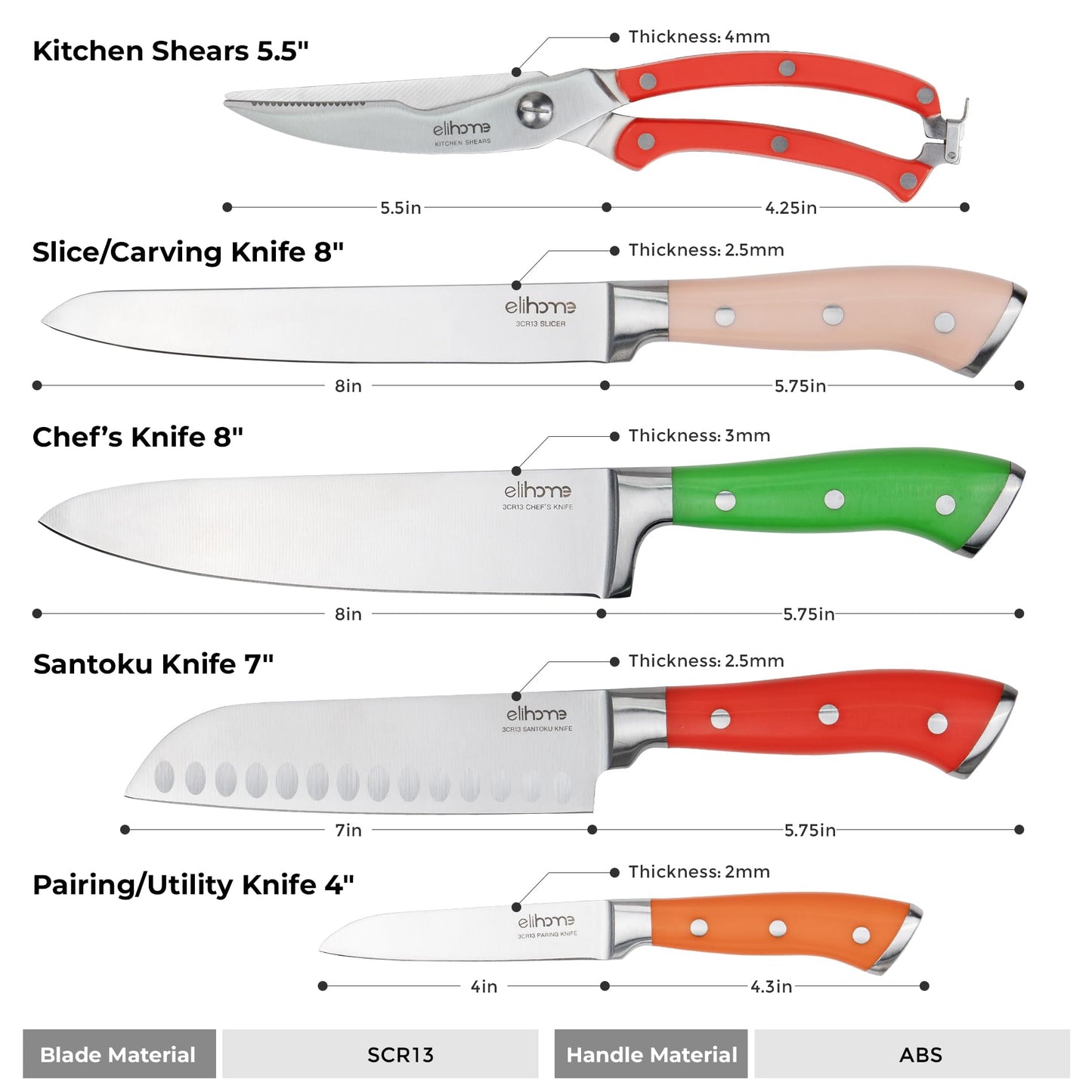Elihome Premium 4-piece Cutting Board Set and 5piece Premium Stainless Steel Chef Knife Set