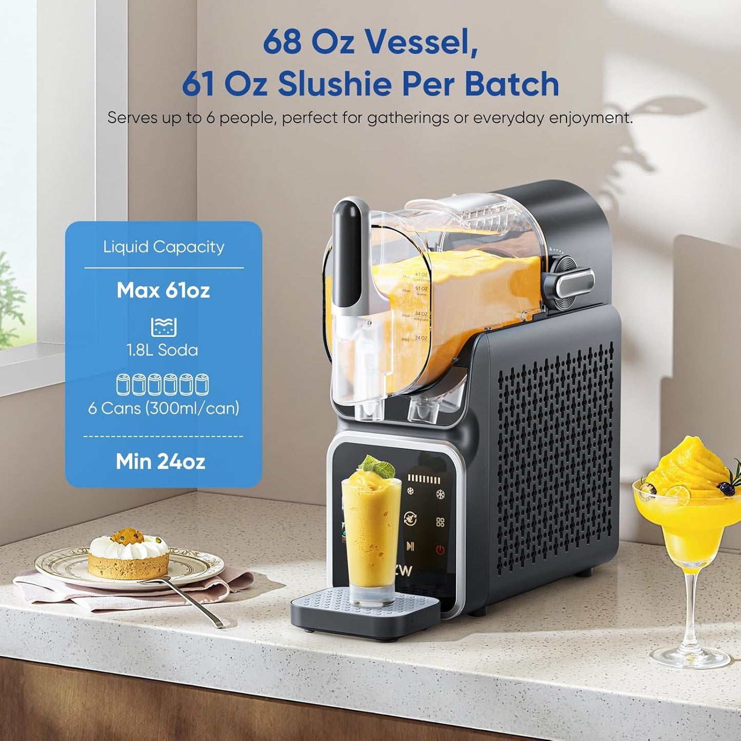 Slushie Machine, 88 oz. Frozen Drink Maker, No Ice Needed Slushy Machine for Home with 6 Presets, Adjustable Slush Thickness, LED Display, Perfect for Frozen Margaritas, Cocktails, Slushies, Frappés