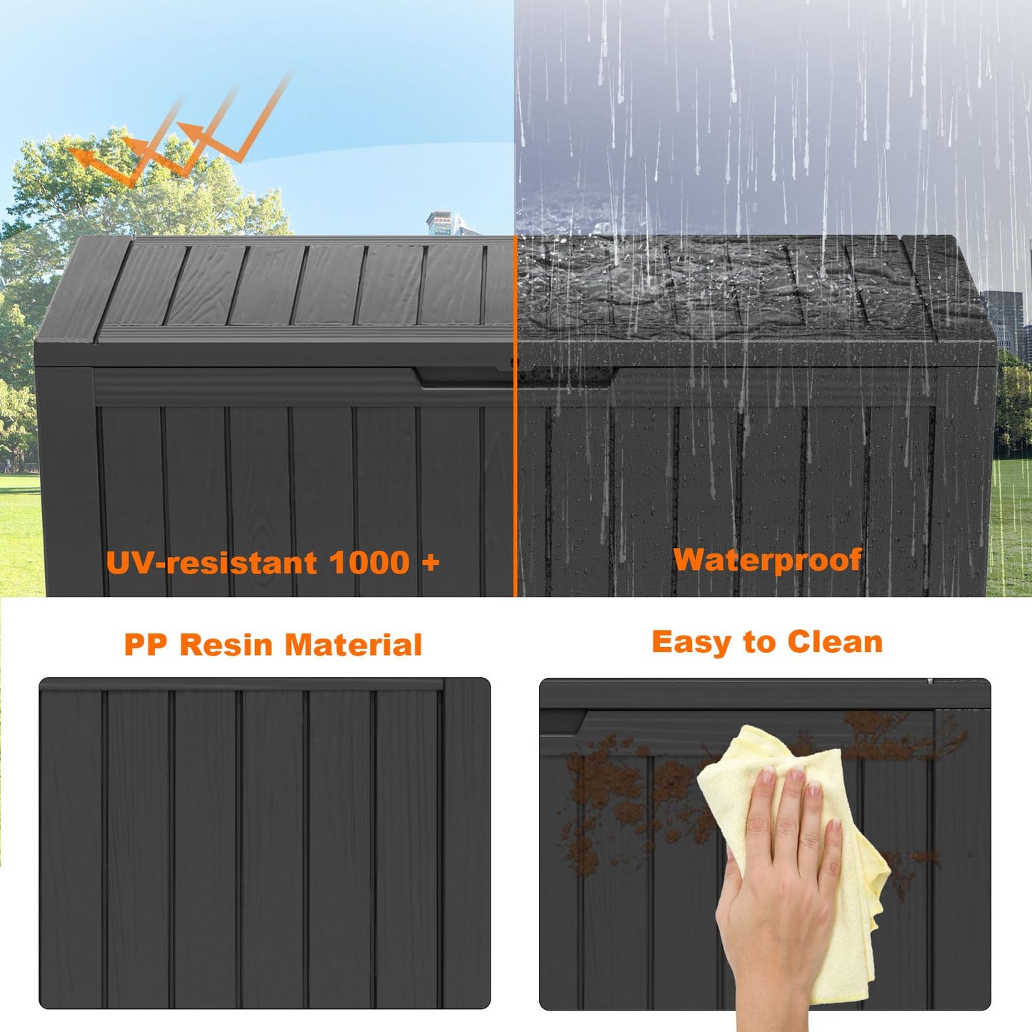 PatioZen 90 Gallon Resin Deck Box, Lockable Patio Outdoor Storage Box for Furniture, Garden Tools and Tools Storage, Waterproof Outside Storage Box - Black