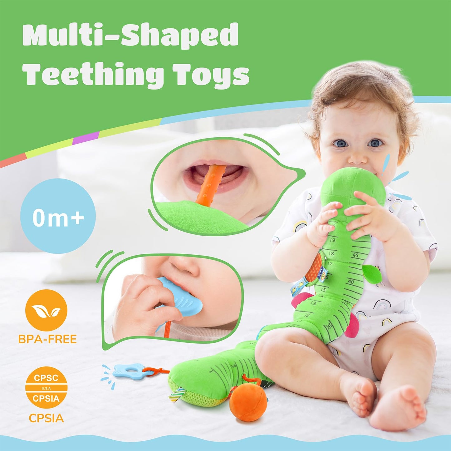 AWOTOY Baby Toys 6-12 Months Music Caterpillar Infant Toys Stuffed Animals 0-3-6 Months Tummy Time Teething Sensory Toys with Mirror Rattle&Pull String for Boys Girls Birthday Gifts|Grass Green,Leafy