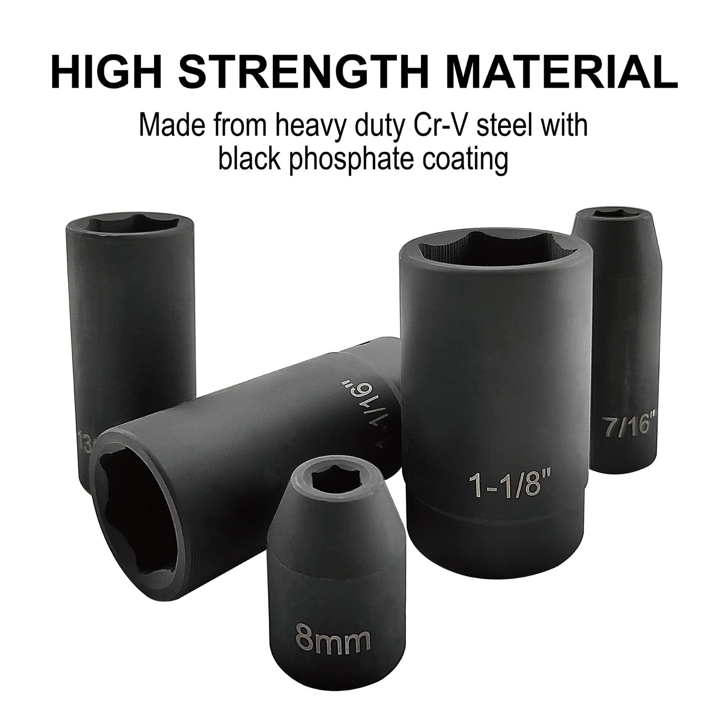 GOSWIFT 70pcs 1/2" Drive Impact Socket Set, Cr-V Steel, SAE & Metric, Standard/Deep Sockets with 72 Teeth Ratchet Handle, Extension Bar, and Adapters