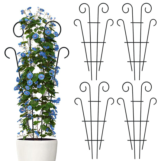 Thealyn 4 Pack 23 Inch Plant Trellis for Potted Plants, Metal Garden Trellis for Climbing Plants, Indoor Outdoor Decorative Vine Support for Pots, Wave Shape, Black